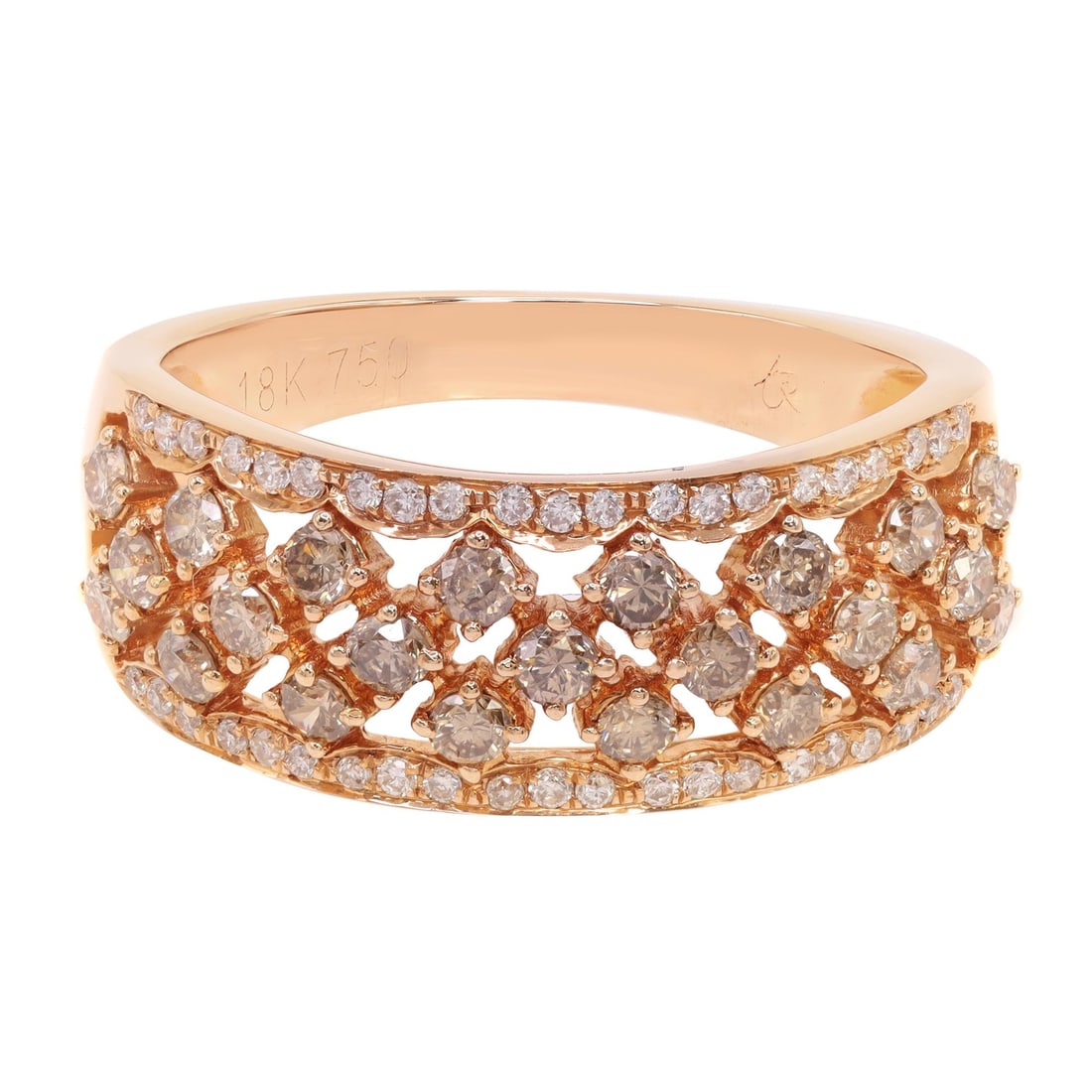 Rachel Koen 18K Rose Gold Diamond Band Ring 0.89Cttw Size 7: Rachel Koen 18K Rose Gold Diamond Band Ring 0.89Cttw Size 7 This exquisite Rachel Koen ring showcases a stunning combination of round-cut brown and white diamonds, beautifully set in luxurious 18K ros