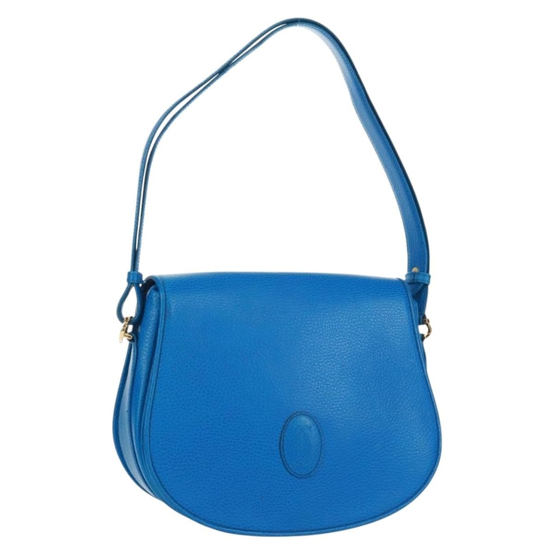 Cartier Must Line blue leather shoulder bag gold tone: Cartier Must Line blue leather shoulder bag gold tone Cartier Must Line shoulder bag in blue leather with gold-tone detailing. Made in Italy, this women's shoulder bag shows reasonable wear and tear c