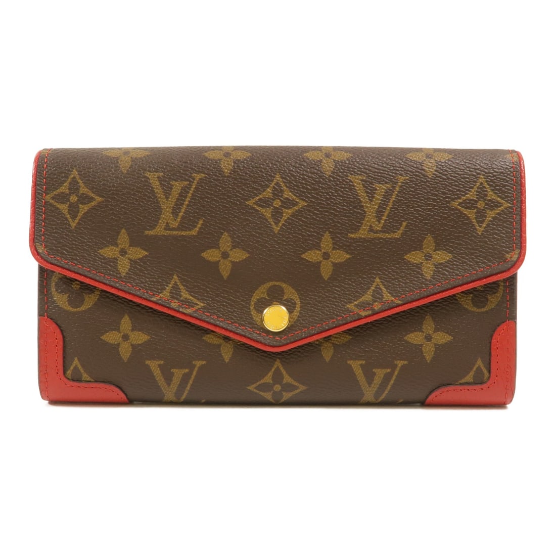 Louis Vuitton Sarah Retiro M61184 Monogram Long Wallet Brown Red: Louis Vuitton Sarah Retiro M61184 Monogram Long Wallet Brown Red Louis Vuitton Sarah Retiro long wallet in Monogram PVC coated canvas with a brown and red color combination. This bifold purse features