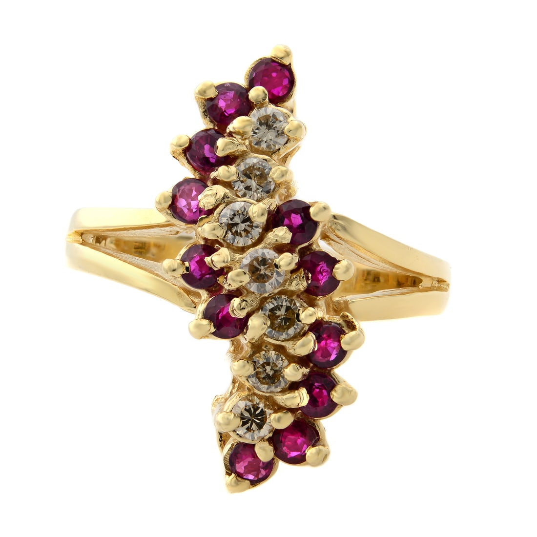 Rachel Koen 14K Yellow Gold Vintage Diamond Ruby Cocktail Ring Size 6: Rachel Koen 14K Yellow Gold Vintage Diamond Ruby Cocktail Ring Size 6 This exquisite vintage cocktail ring by Rachel Koen is crafted from 14K yellow gold and features a stunning design that showcases 