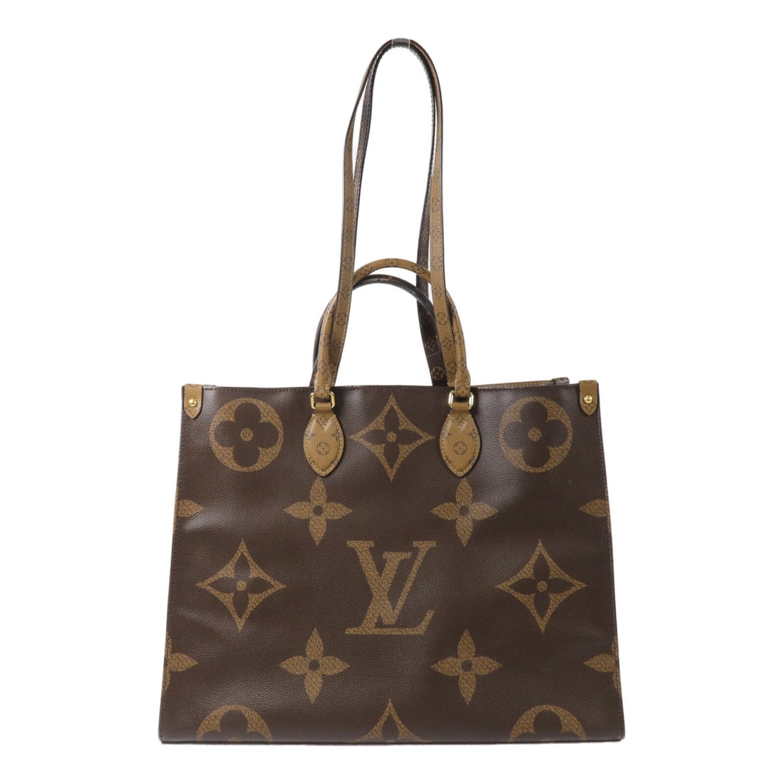 Louis Vuitton On The Go GM M44576 Brown Monogram Reverse 2way Shoulder Bag: Louis Vuitton On The Go GM M44576 Brown Monogram Reverse 2way Shoulder Bag Louis Vuitton OnTheGo GM 2-way shoulder bag in Monogram Giant Reverse coated canvas with a brown colorway. This women's bag f