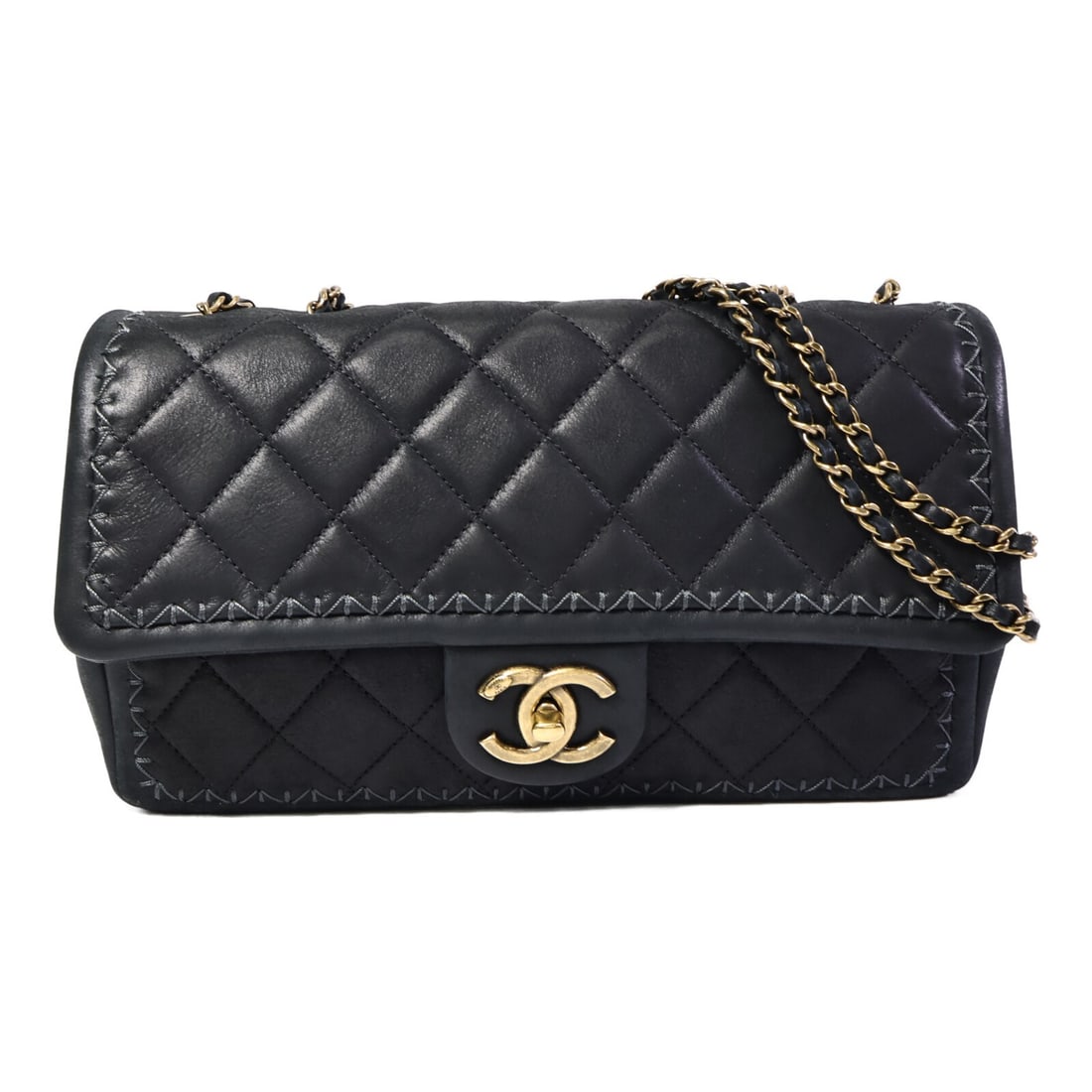 Black Calfskin Chain Shoulder Bag CHANEL CC GHW: Black Calfskin Chain Shoulder Bag CHANEL CC GHW Black CHANEL CC chain shoulder bag crafted from calfskin leather. It features a turn-lock closure, one inside zip pocket, and an adjustable shoulder str