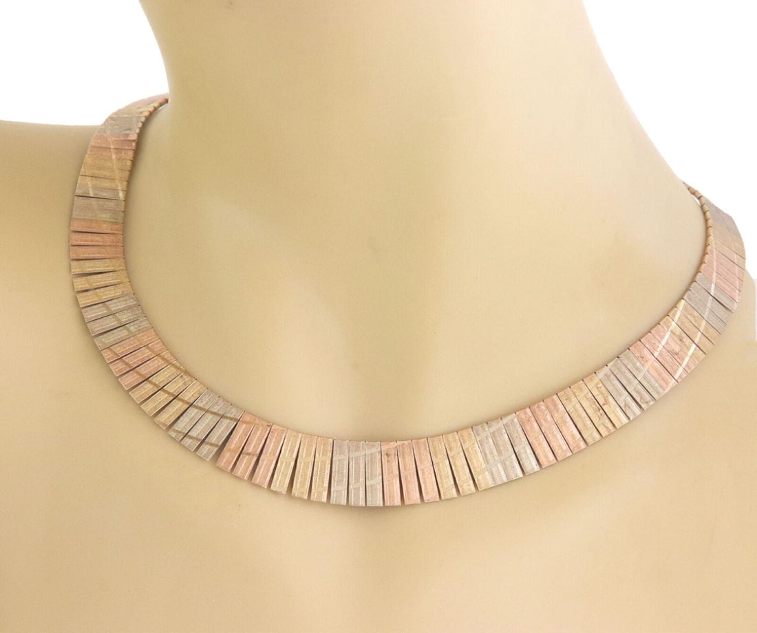 Vintage 14k Tri Color Gold Cleopatra Collar Choker Necklace 16" (1 of 5)