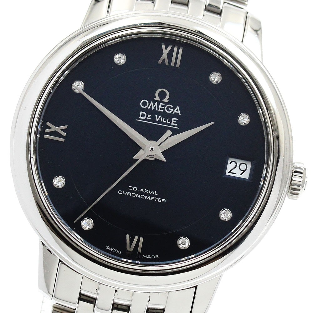 OMEGA De Ville Prestige 424.10.33.20.53.001 Womens Automatic Date Watch: OMEGA De Ville Prestige 424.10.33.20.53.001 Womens Automatic Date Watch Pre-owned OMEGA De Ville Prestige wristwatch for women with an automatic movement and date display. This watch features a navy d
