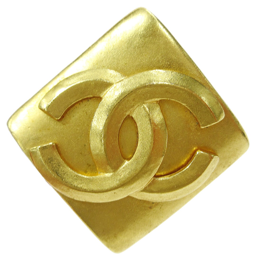 Chanel CC Logo Gold Plated Rhombus Brooch Pin: Chanel CC Logo Gold Plated Rhombus Brooch Pin Gold-plated rhombus brooch pin in gold, made in France. The piece measures approximately 1.9 in x 1.9 in (4.7 x 4.7 cm) and is described as being in very 