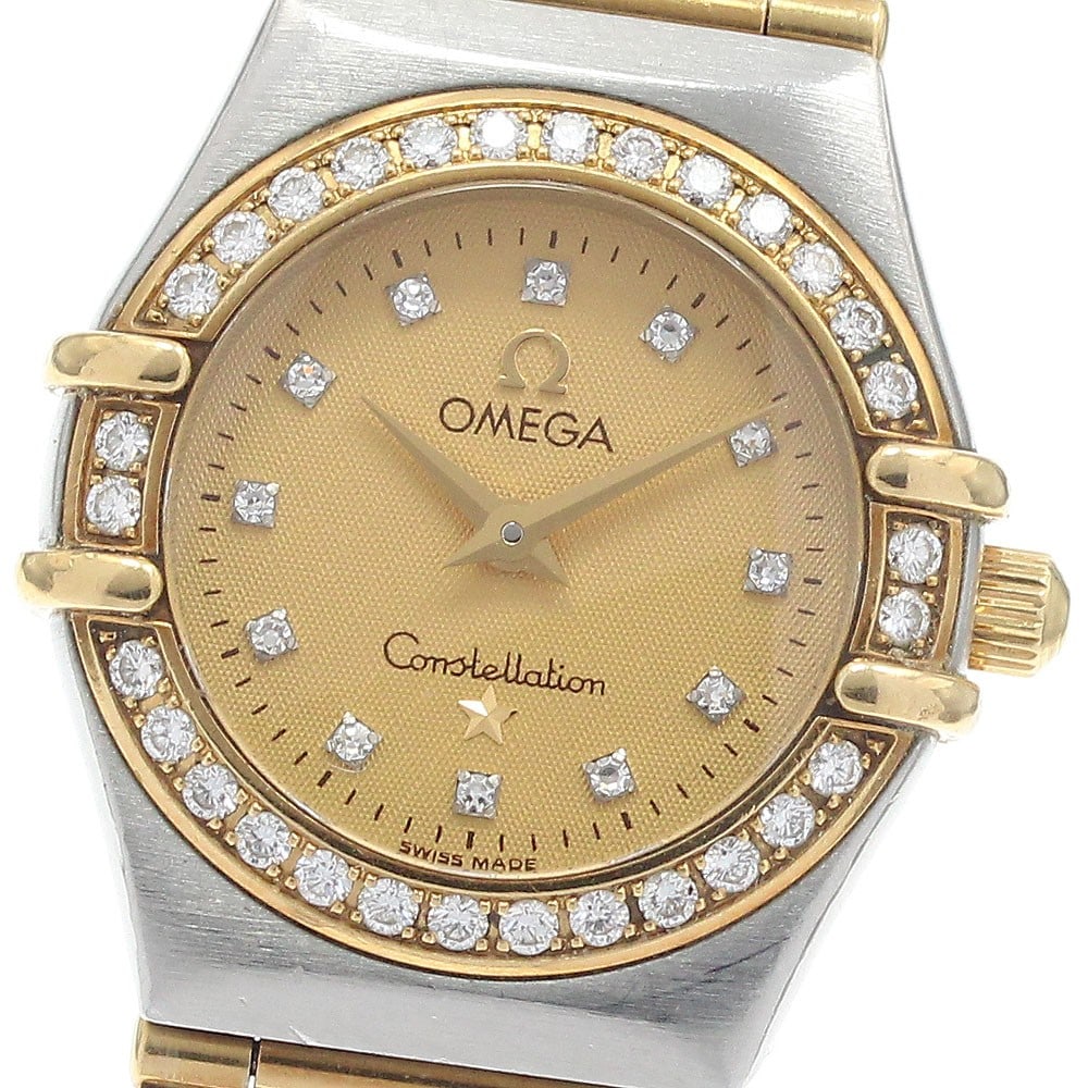 Omega Constellation 1267.15 Ladies Quartz Watch Diamond Bezel 12P Dial: Omega Constellation 1267.15 Ladies Quartz Watch Diamond Bezel 12P Dial Pre-owned OMEGA Constellation ladies quartz wristwatch, reference 1267.15, featuring a gold dial and diamond bezel with 12P diamo