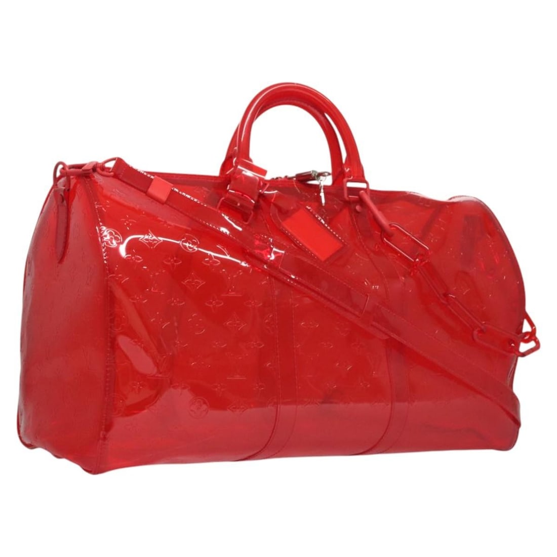 Louis Vuitton Keepall Bandouliere 50 Red Monogram Boston Bag M41416: Louis Vuitton Keepall Bandouliere 50 Red Monogram Boston Bag M41416 Louis Vuitton Monogram Vinyl Keepall Bandouliere 50 in red Monogram Canvas, made in France. This Boston bag comes with a shoulder st