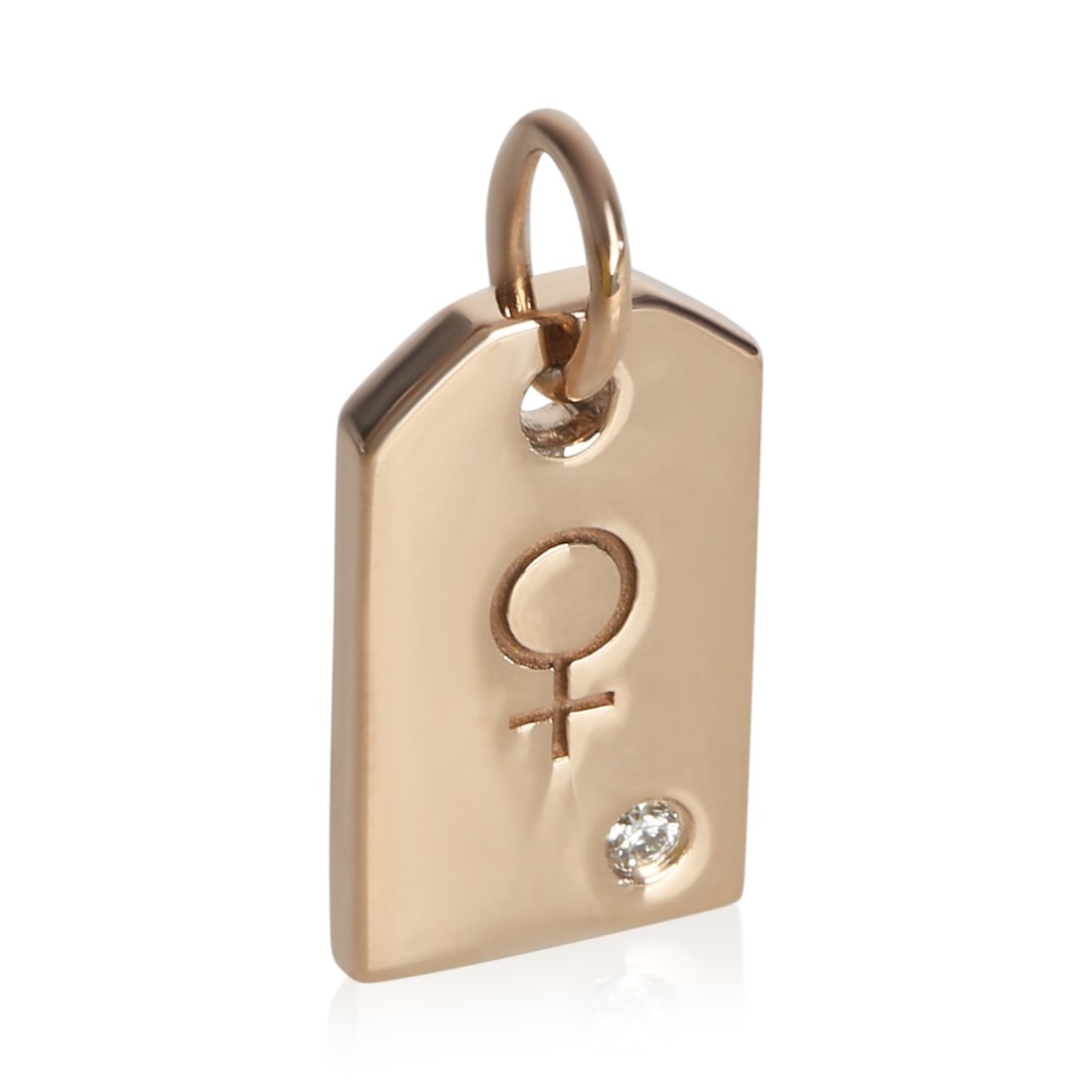 18k Rose Gold Mini Tag Pendant Tiffany & Co. Diamond Accent: 18k Rose Gold Mini Tag Pendant Tiffany & Co. Diamond Accent Pre-owned Tiffany & Co. Mini Tag pendant crafted in 18k rose gold with a diamond accent. This unisex pendant features a round brilliant diam