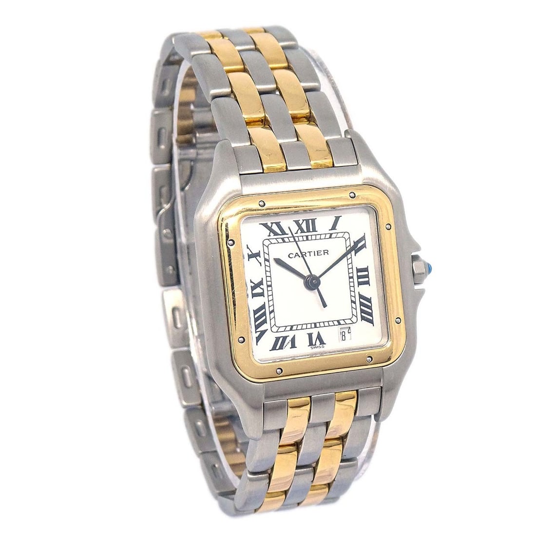 Cartier Panthere MM 2-Row Ref 187949 Women's Quartz Watch 18KYG SS: Cartier Panthere MM 2-Row Ref 187949 Women's Quartz Watch 18KYG SS Cartier Panthere MM quartz wristwatch from the 1980-1990s, featuring a 26 mm case, analog display, and beige dial. The watch is prese
