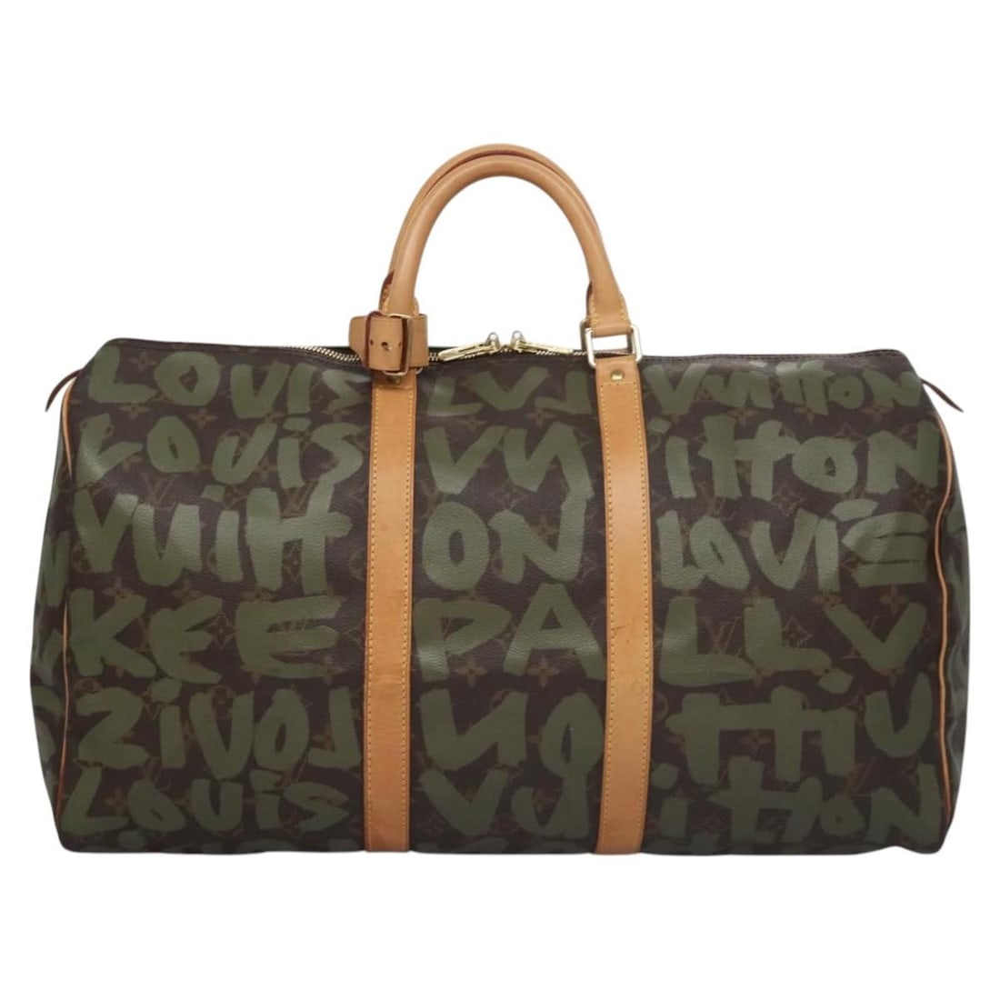 Louis Vuitton Keepall canvas unisex travel bag khaki: Louis Vuitton Keepall canvas unisex travel bag khaki Louis Vuitton Keepall Limited travel bag in khaki canvas with leather trim. This unisex piece is made in France and remains functional, showing ove