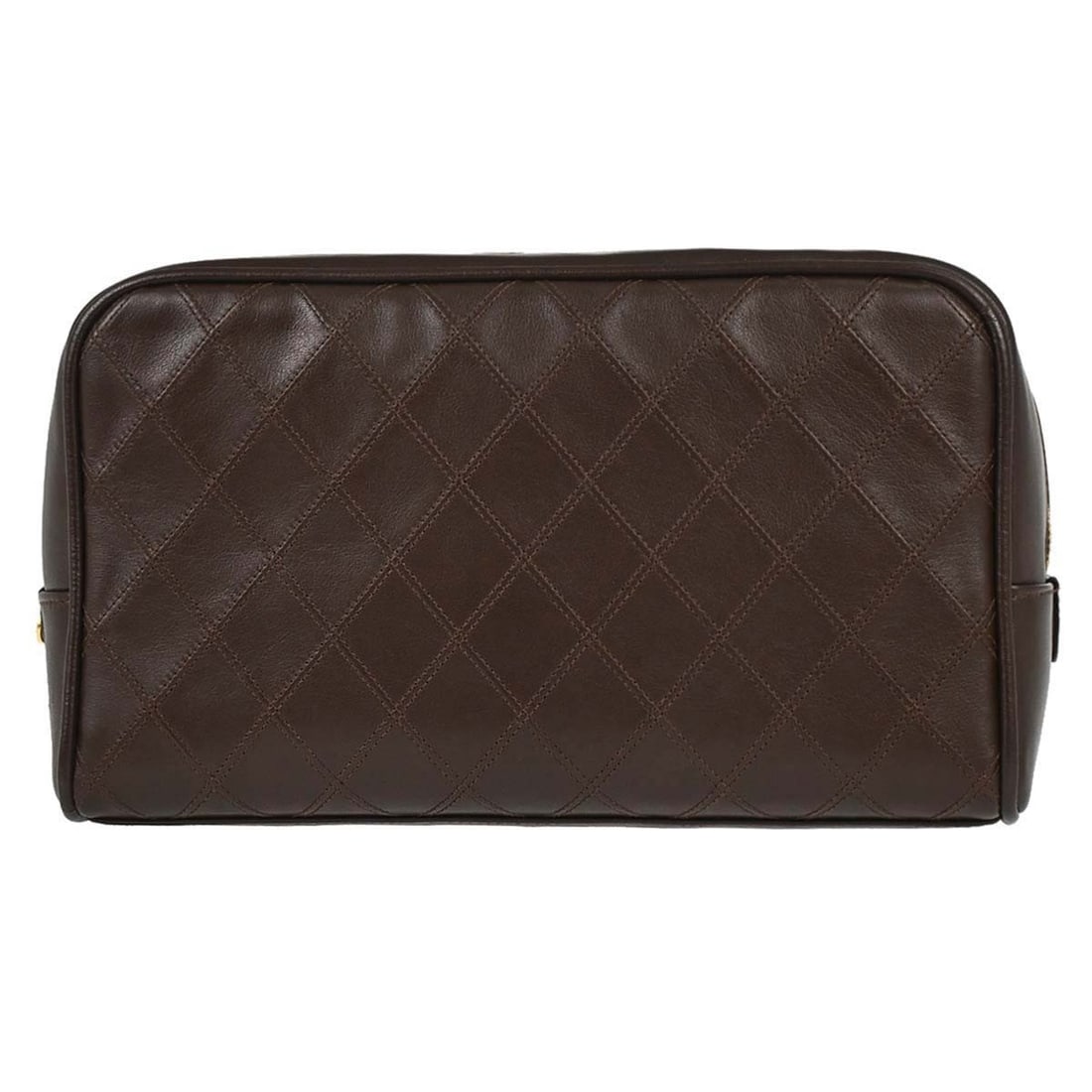 CHANEL Matelasse Lambskin Zip Clutch Pouch Brown: CHANEL Matelasse Lambskin Zip Clutch Pouch Brown Chanel Bicolore pouch clutch bag in brown lambskin with matelasse detailing. This small zip-top pouch is made in Italy and features an interior zipper 