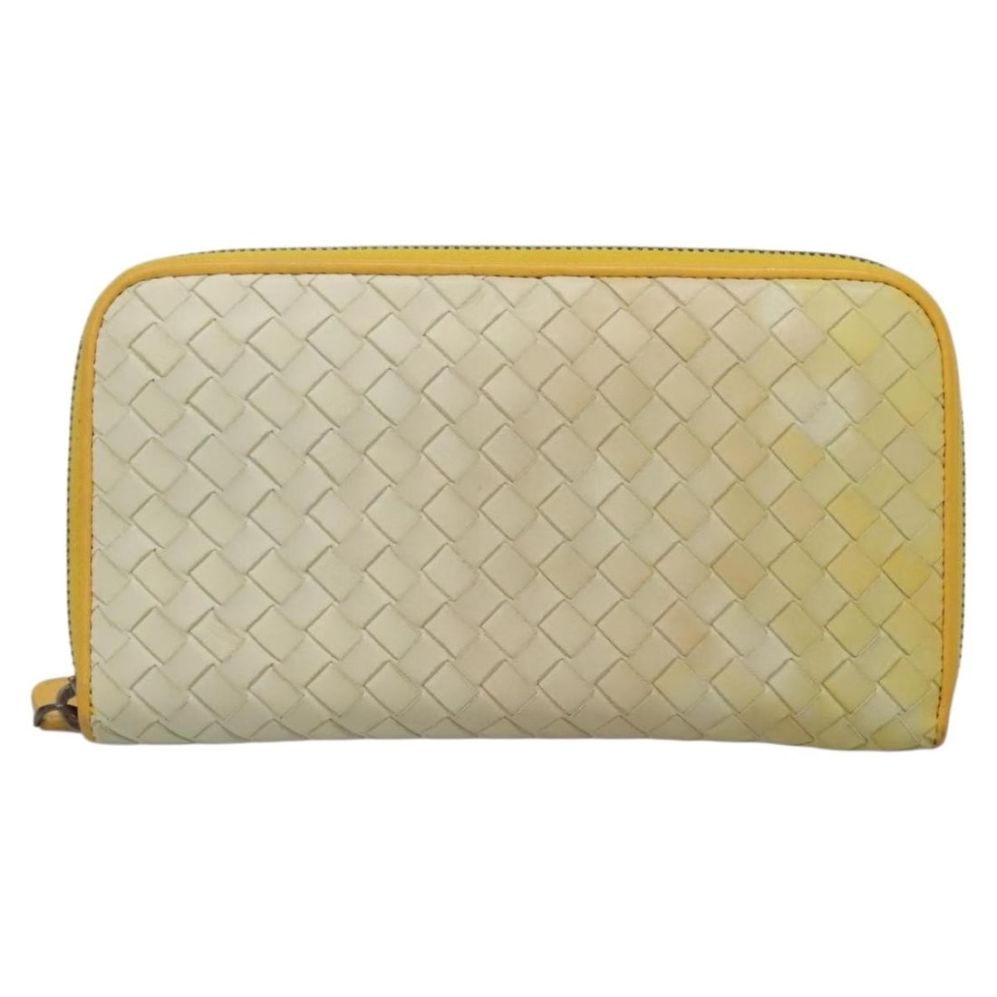 Beige Leather Intrecciato Long Zip Wallet by Bottega Veneta: Beige Leather Intrecciato Long Zip Wallet by Bottega Veneta This Bottega Veneta Intrecciato Long Zip Wallet is crafted from beige leather and features the brand's signature woven design. Designed for 