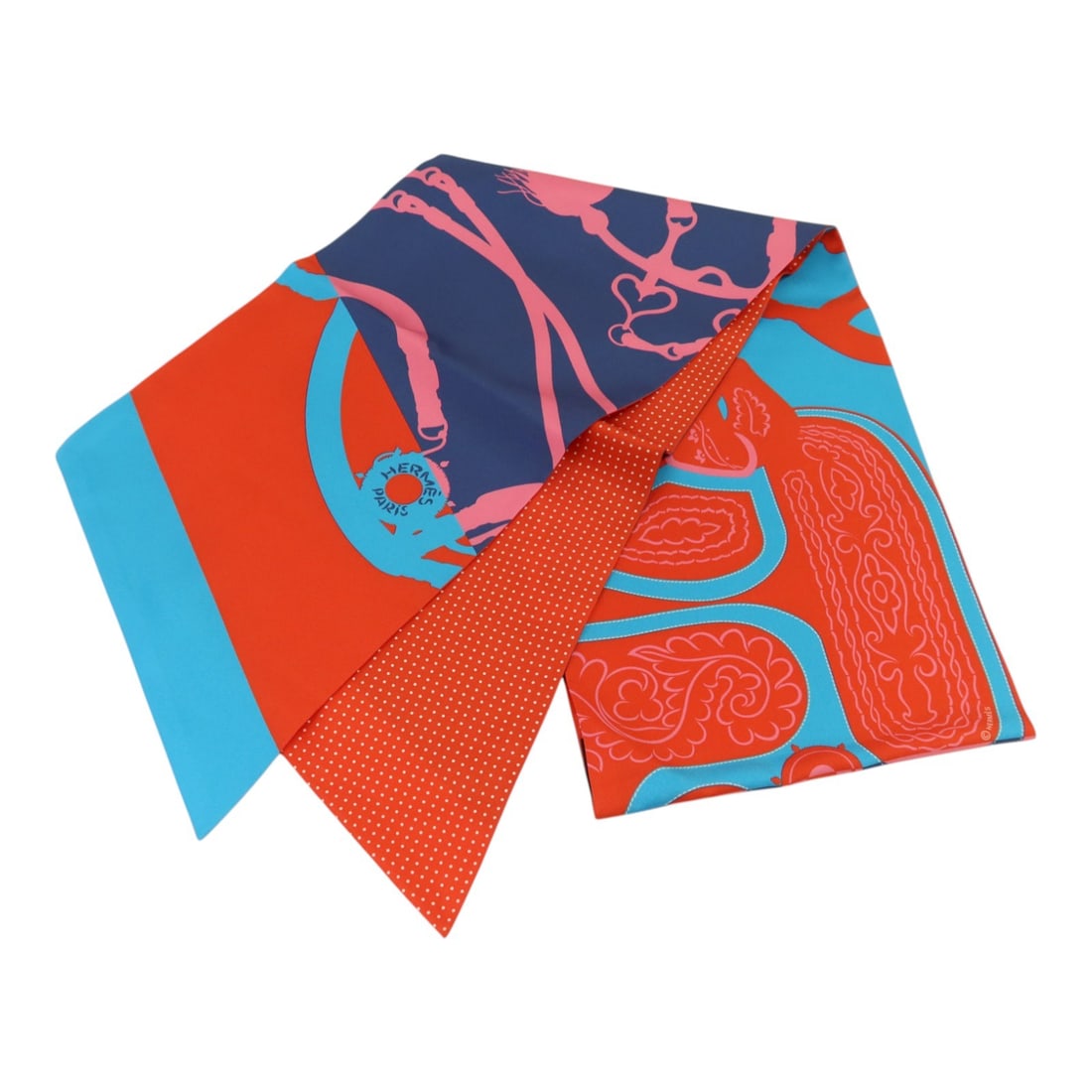 Hermes Max Twilly Silk Scarf Pink Blue Red 208cm x 20cm: Hermes Max Twilly Silk Scarf Pink Blue Red 208cm x 20cm Hermes Max Twilly scarf in silk with a pink, blue, and red colorway. Designed for women, this regular-size scarf was made in France and is offer