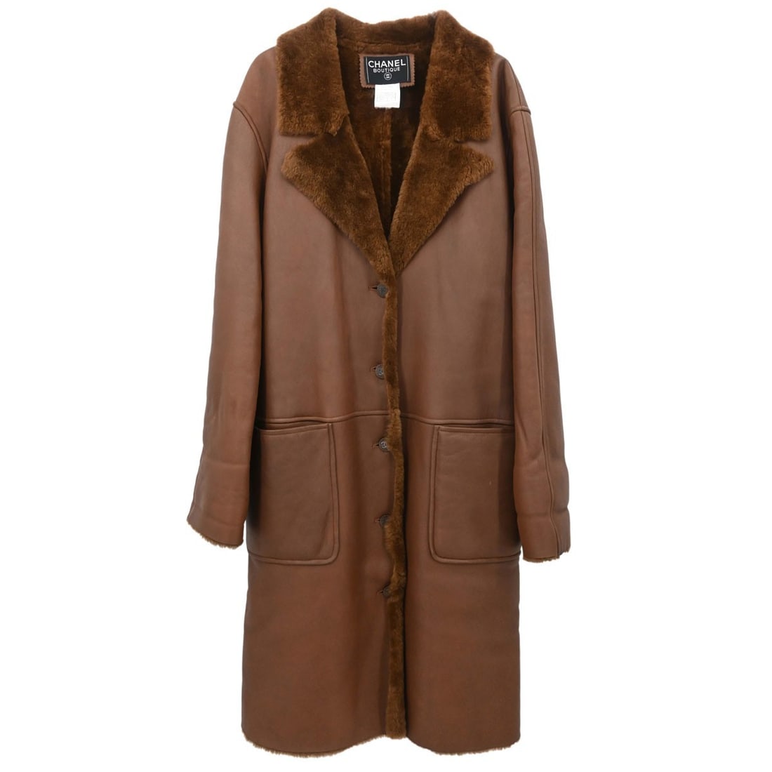 CHANEL Brown Shearling Lambswool Long Coat Women's Size 38 (1 of 15)