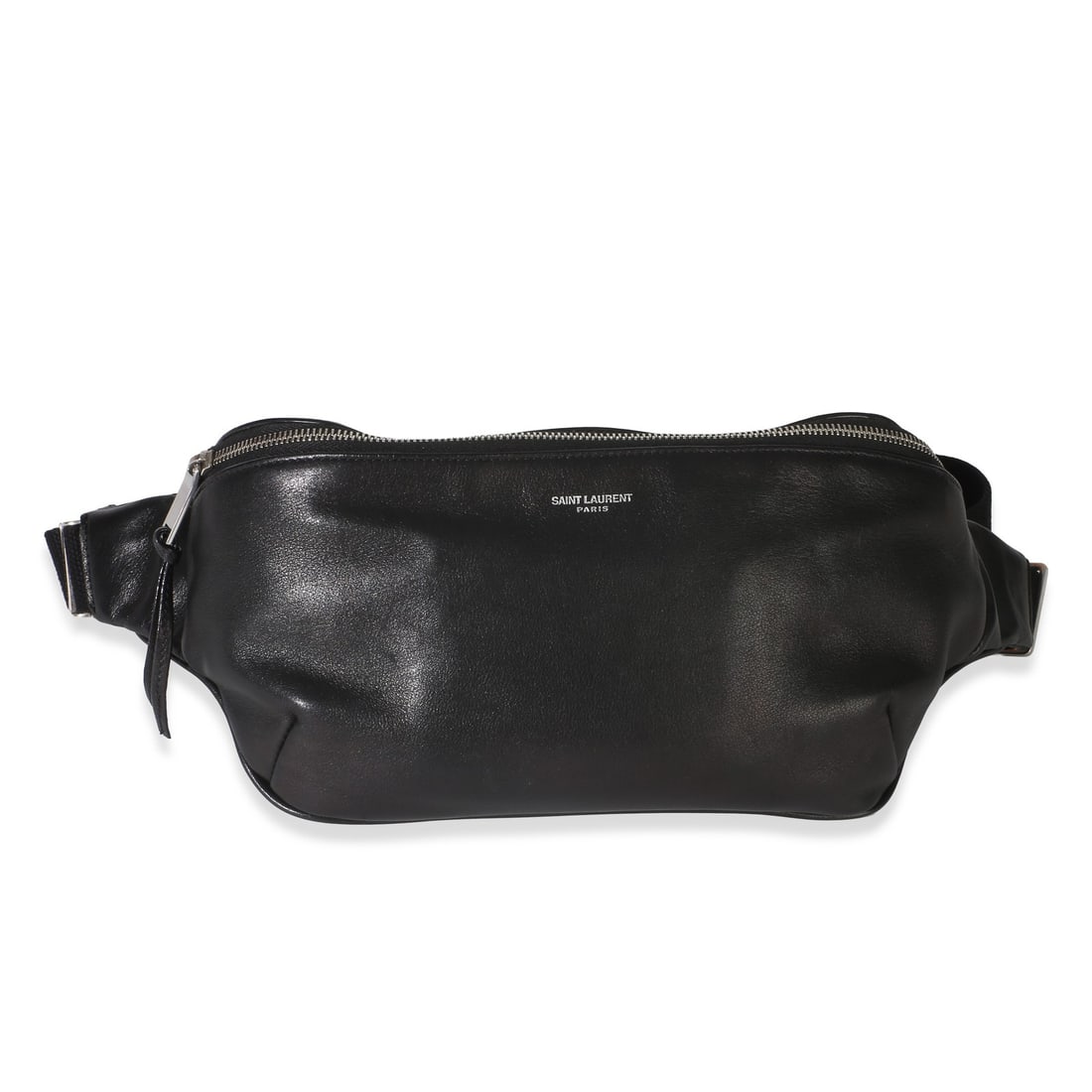 Saint Laurent Marsupio black leather zip-around belt bag: Saint Laurent Marsupio black leather zip-around belt bag Pre-owned Saint Laurent Marsupio belt bag in black smooth calfskin with a zip-around closure and black fabric lining. This unisex design includ
