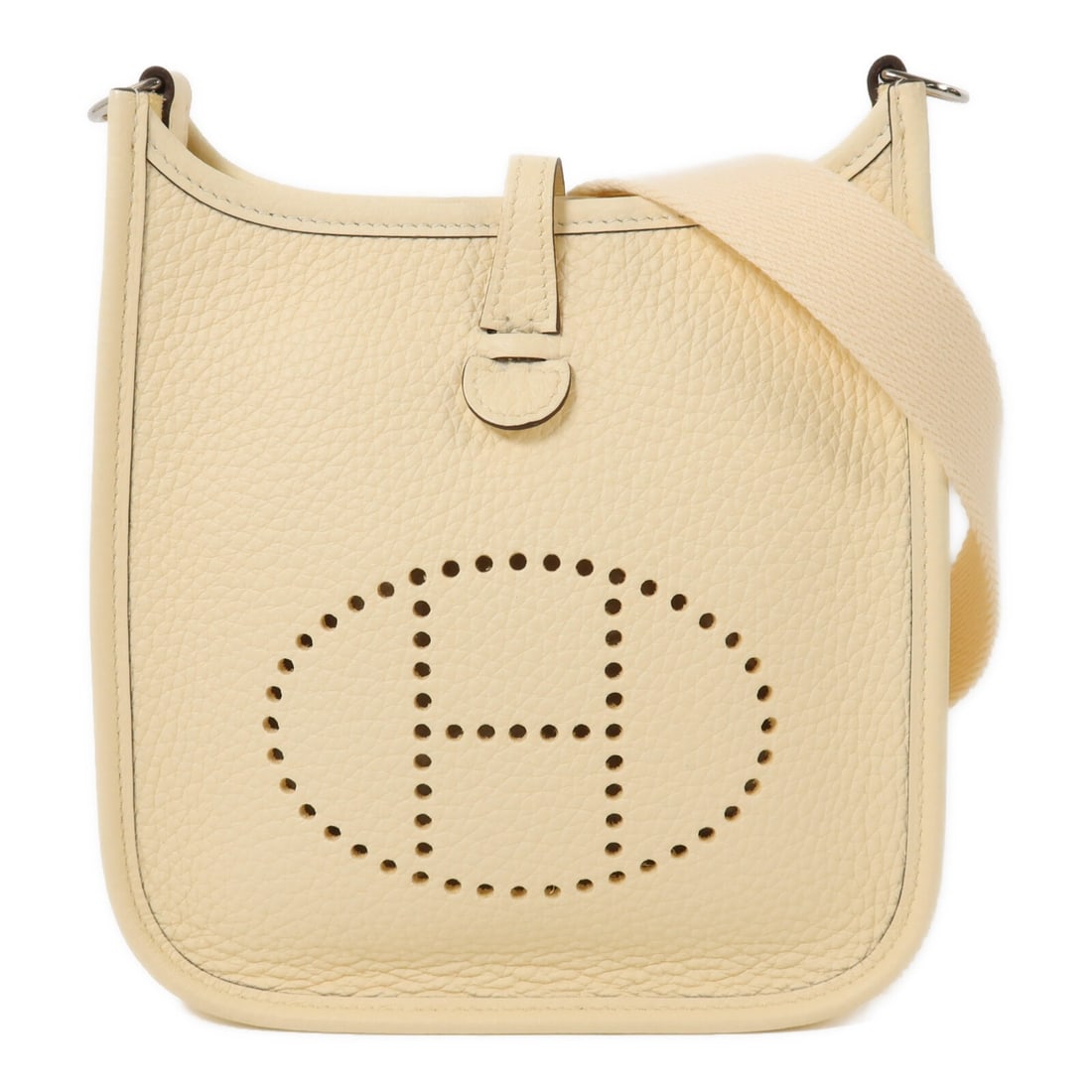 Hermes Evelyne TPM Taurillon Clemence Shoulder Bag Nata PHW: Hermes Evelyne TPM Taurillon Clemence Shoulder Bag Nata PHW Hermes Evelyne TPM shoulder bag in Nata Taurillon Clemence leather with palladium-tone hardware. Made in France, this women's shoulder bag i