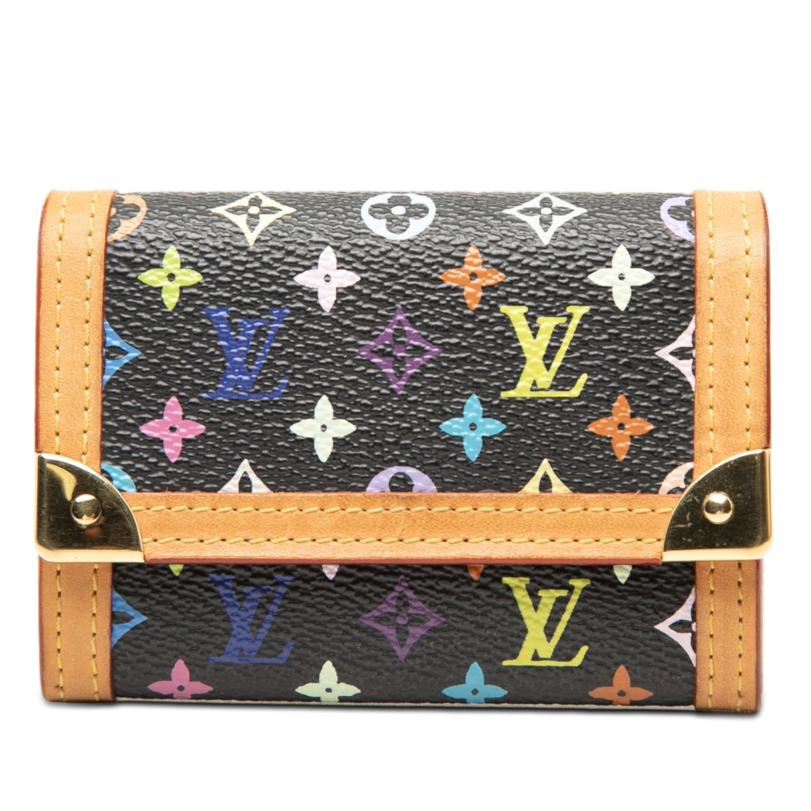Louis Vuitton Porte Monnaie Plat Monogram Multicolore coin purse: Louis Vuitton Porte Monnaie Plat Monogram Multicolore coin purse Louis Vuitton Monogram Multicolore Porte Monnaie Plat crafted with a monogram multicolore canvas body, vachetta leather trim, a snap bu