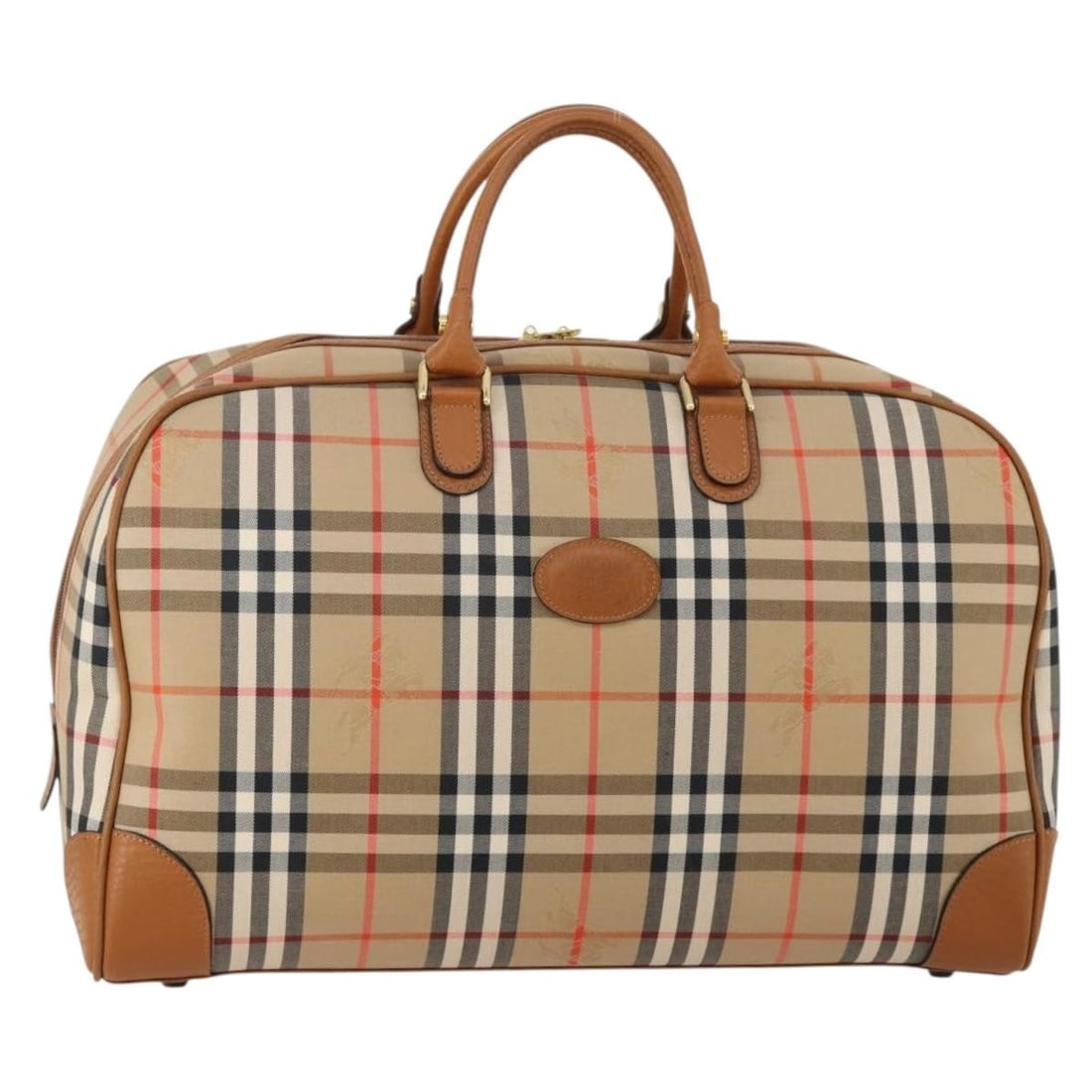 Burberrys Boston Bag in Beige Nova Check Canvas: Burberrys Boston Bag in Beige Nova Check Canvas Burberrys Nova Check Boston Bag in beige and gold canvas, made in Italy. This women's Boston Bag features a handle drop of approximately 5.9 inches (15 
