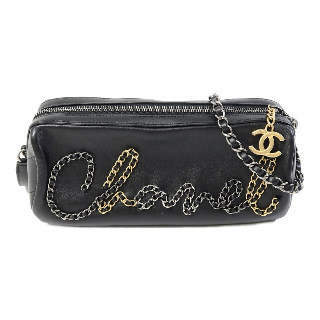 CHANEL AS1779 CC Bowling Shoulder Bag Black Calfskin Chain Strap (1 of 16)