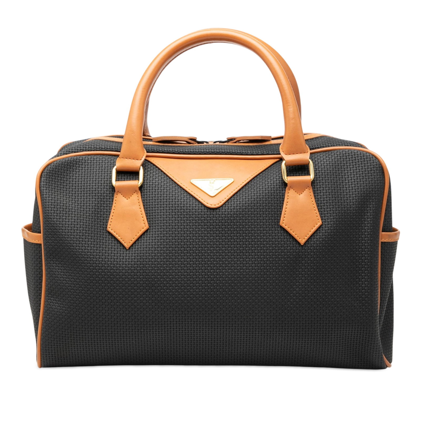 Saint Laurent PVC Boston handbag with leather trim black: Saint Laurent PVC Boston handbag with leather trim black Saint Laurent Boston bag crafted with a PVC body and leather trim. It features rolled leather handles, a top zip closure, exterior side slip po