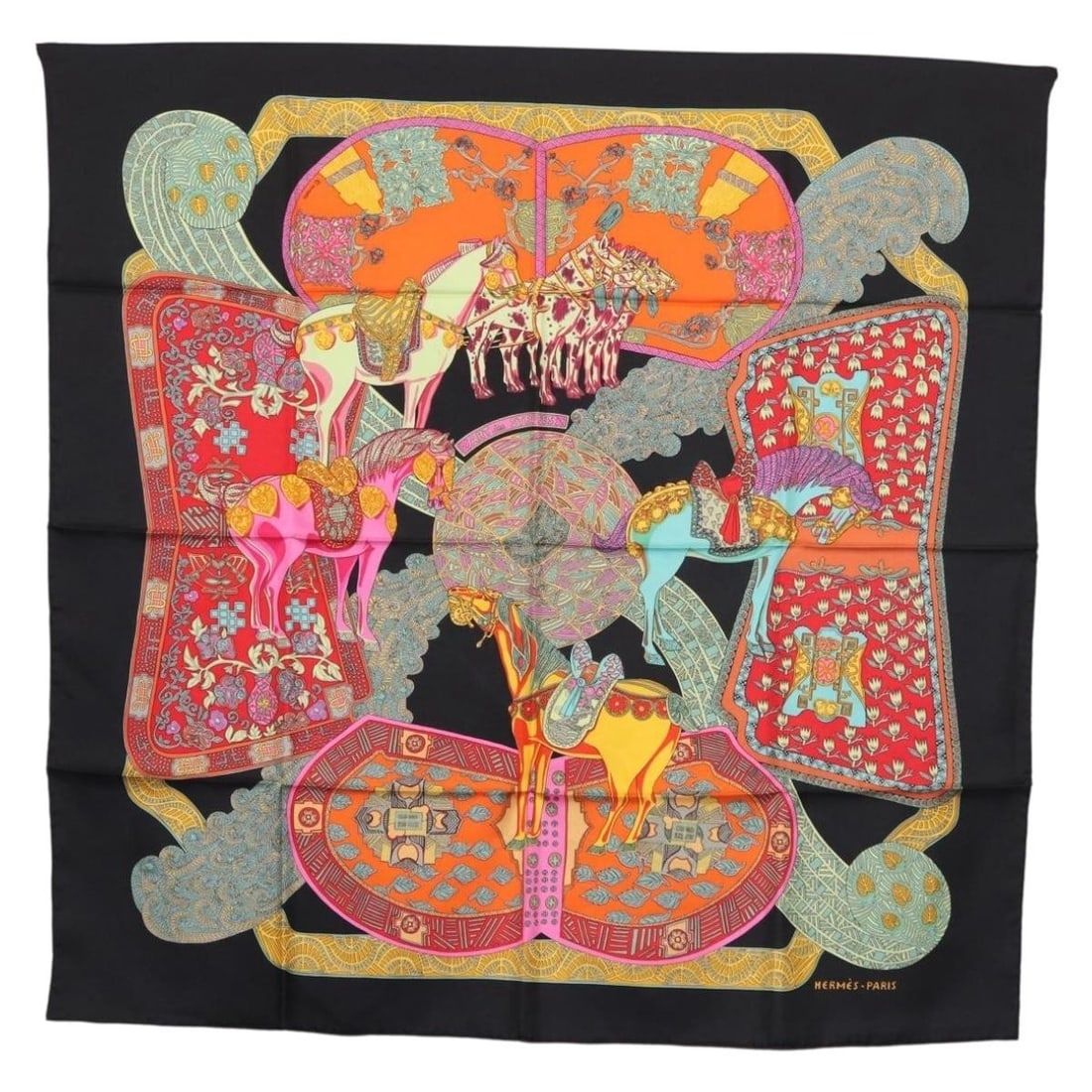 Hermes Art des Steppes Carre 90 Black Silk Scarf: Hermes Art des Steppes Carre 90 Black Silk Scarf Hermes Carre 90 "ART des STEPPES" scarf in black silk. This women's scarf is made in France and includes the item box. Condition is excellent overall, 