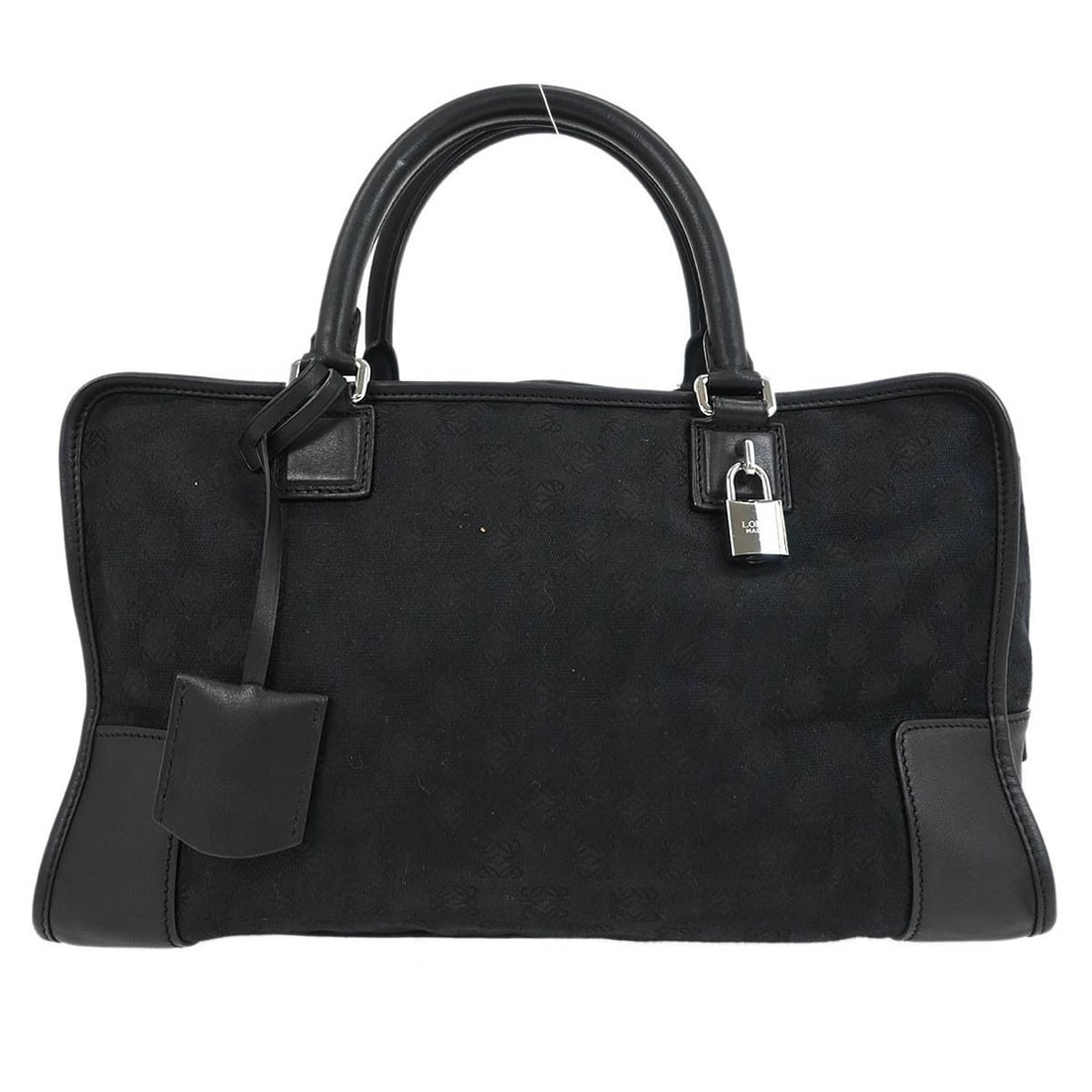 Loewe Amazona Black Leather Canvas Handbag 36cm: Loewe Amazona Black Leather Canvas Handbag 36cm This pre-owned Loewe Amazona 36 handbag features a black leather and jacquard canvas construction. Designed for women, it combines style and functionali