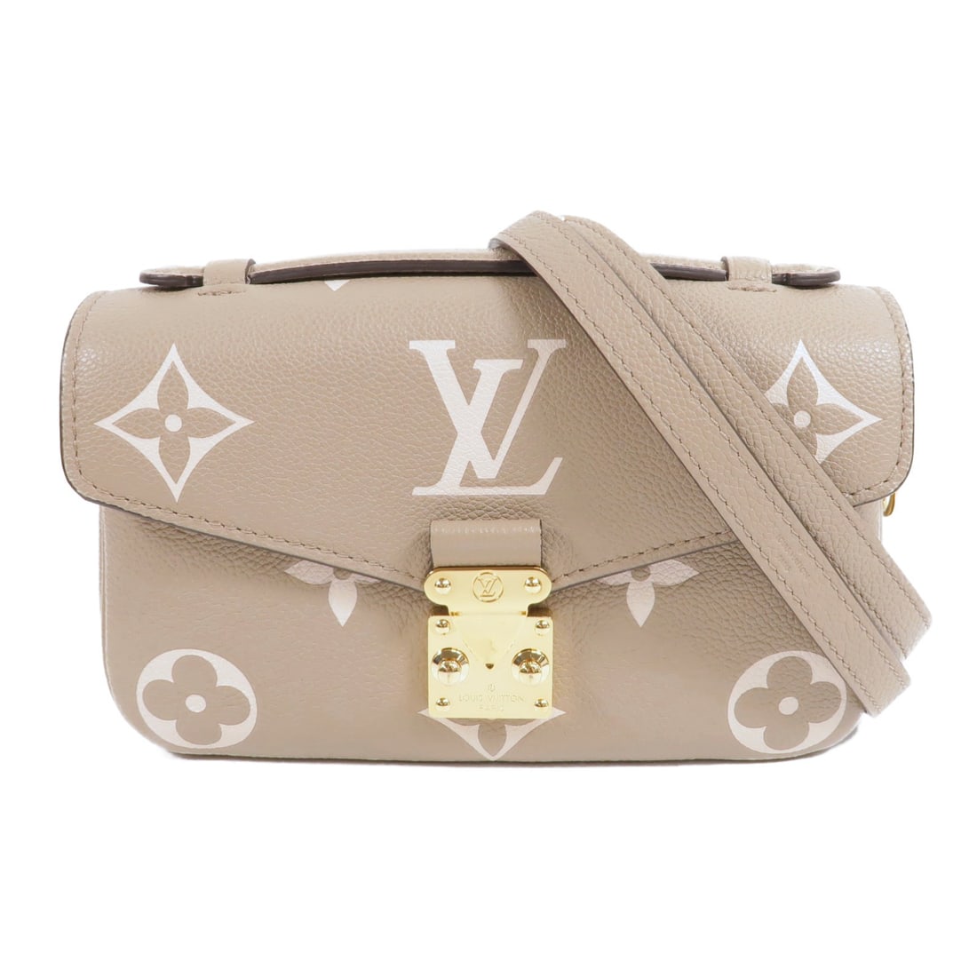 Louis Vuitton Pochette Metis East West Gray Empreinte 2 Way Bag M23081: Louis Vuitton Pochette Metis East West Gray Empreinte 2 Way Bag M23081 Louis Vuitton Pochette Metis East West 2-way bag in gray Monogram Empreinte and calfskin. This women's bag features a structured 
