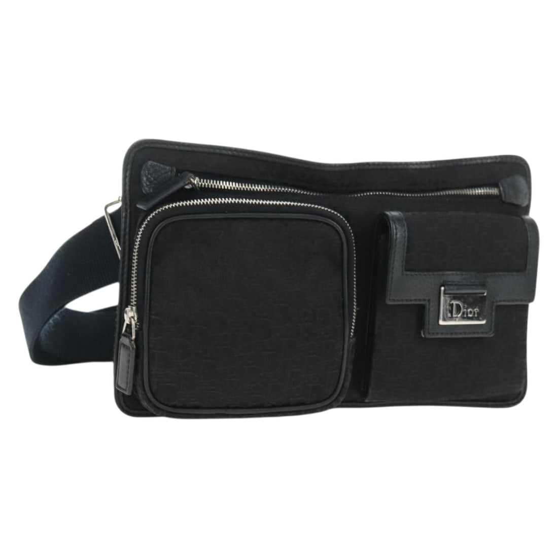 Christian Dior black silver Trotter canvas body bag Spain: Christian Dior black silver Trotter canvas body bag Spain This Christian Dior body bag is crafted in black and silver Trotter canvas and made in Spain. It features a shoulder strap with an approximate