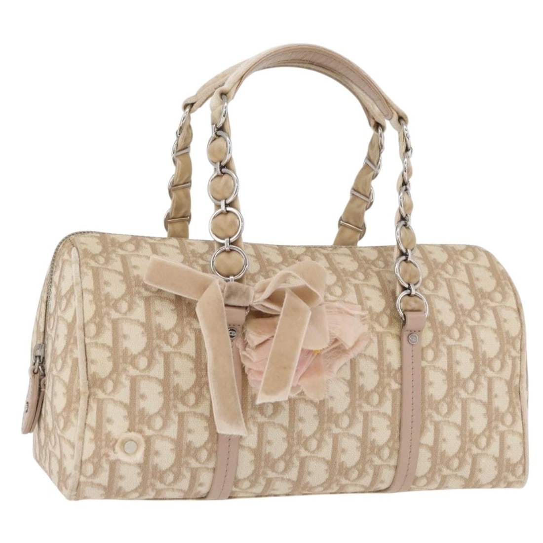 Christian Dior Romantic Hand Bag Trotter Canvas PVC Beige Silver: Christian Dior Romantic Hand Bag Trotter Canvas PVC Beige Silver Christian Dior Trotter canvas handbag in beige and silver with PVC leather trim. Made in Italy, this women's handbag is offered in AB v