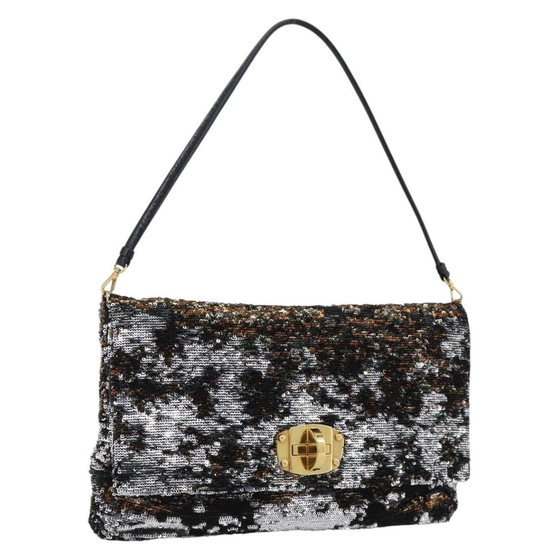 Miu Miu black gold sequin canvas shoulder bag with dust bag: Miu Miu black gold sequin canvas shoulder bag with dust bag Authentic Miu Miu shoulder bag in black and gold canvas with a slim profile and included dust bag. Made in Italy, this women's bag shows rea