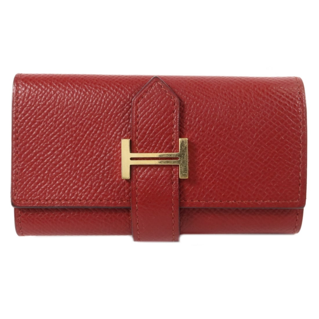 Hermes Bearn key holder Rouge H Epsom calfskin GHW: Hermes Bearn key holder Rouge H Epsom calfskin GHW Hermes Bearn key case in Rouge H Epsom leather with gold-tone hardware. This unisex key holder features four hooks and is made in France. Condition i