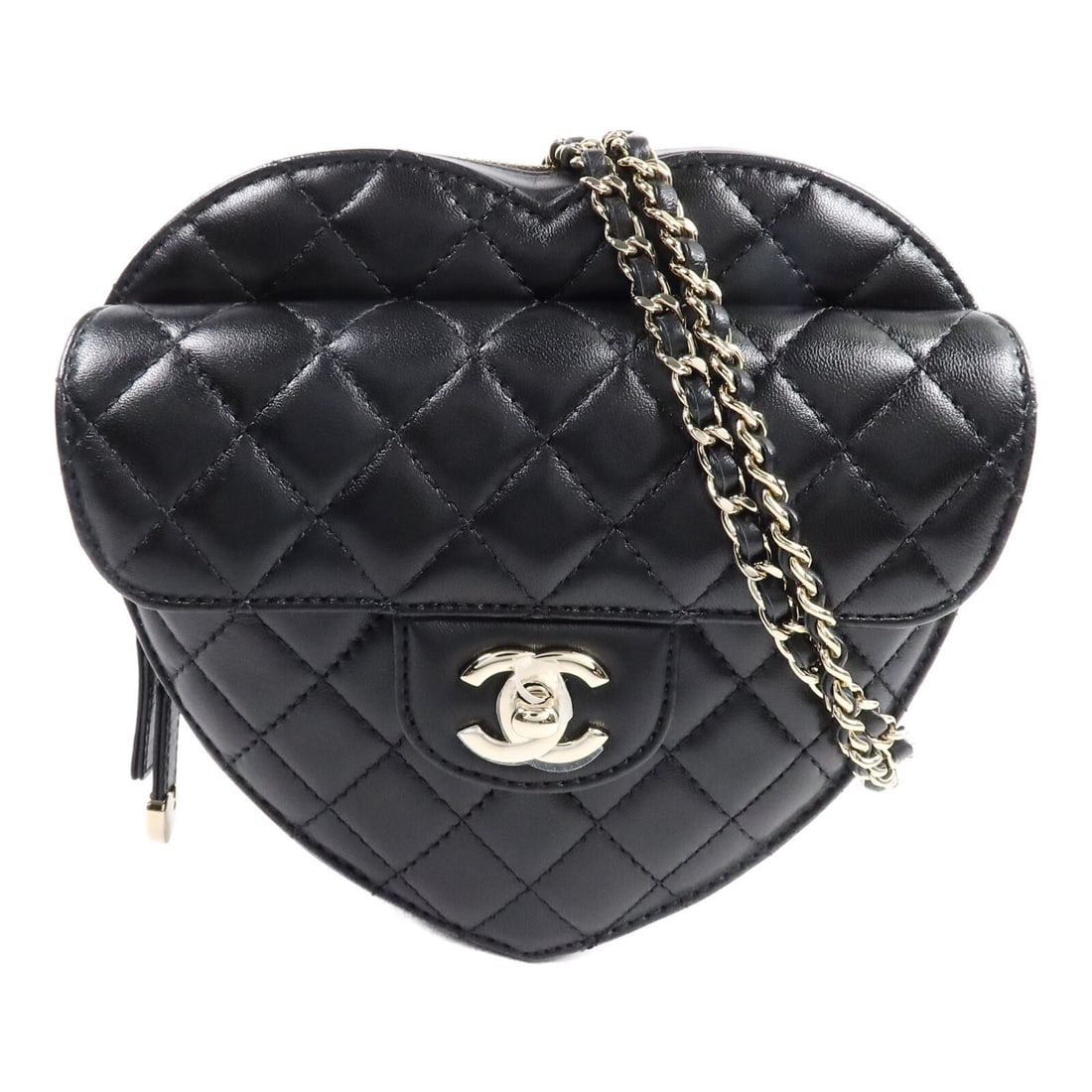 CHANEL AS5764 CC Lambskin Shoulder Bag Black: CHANEL AS5764 CC Lambskin Shoulder Bag Black Black Chanel CC shoulder bag in lambskin leather with a compact structured silhouette and practical interior organization. The bag includes one exterior po