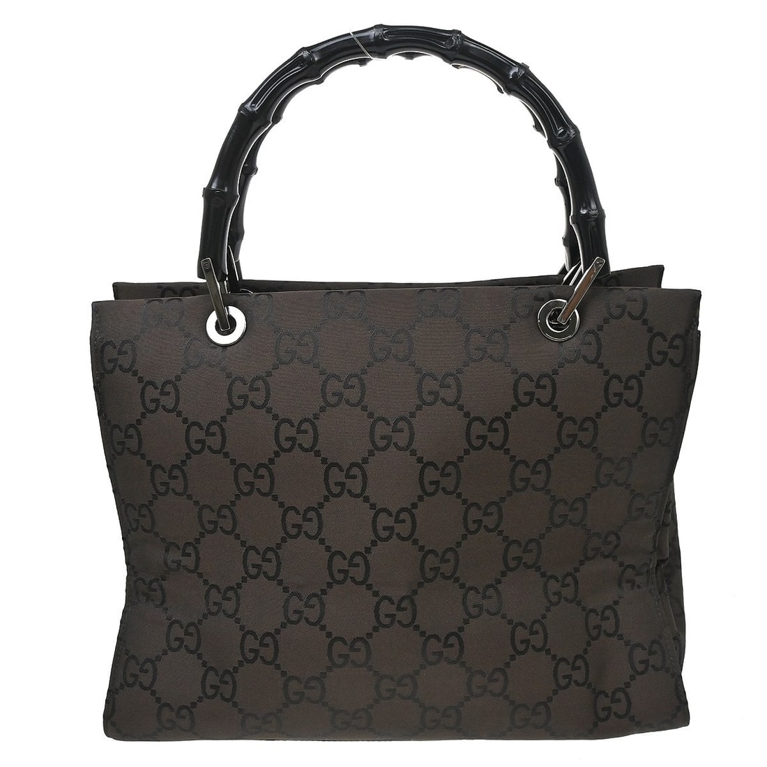 Gucci Bamboo Medium Brown GG Canvas Leather Tote Bag: Gucci Bamboo Medium Brown GG Canvas Leather Tote Bag Gucci Brown Bamboo GG Tote Bag in medium size, made in Italy. The bag features a brown exterior with a brown lining, tote style, and the Gucci Bamb