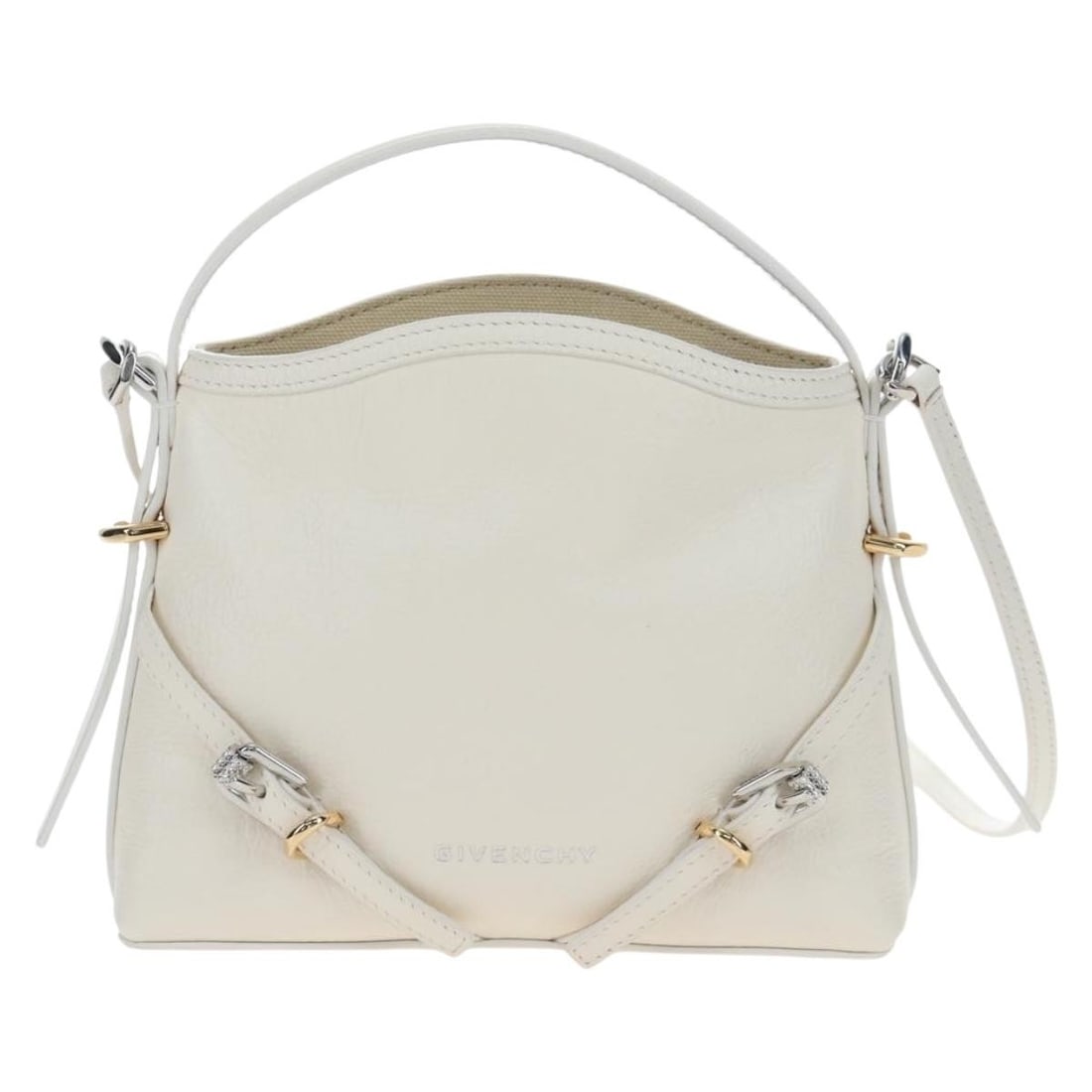 Givenchy Voyou white leather shoulder bag: Givenchy Voyou white leather shoulder bag Givenchy Voyou leather bag in white with a good overall condition. It shows light wear to the exterior and interior, including light wear to the handle, shoul