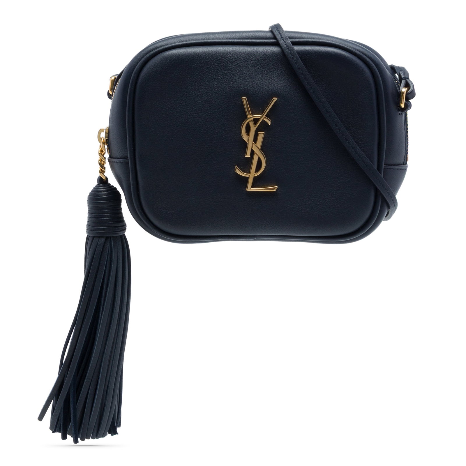 Saint Laurent Blogger Monogram Leather Crossbody Bag Blue: Saint Laurent Blogger Monogram Leather Crossbody Bag Blue Saint Laurent Calfskin Monogram Blogger Bag in blue leather with a crossbody design. This bag features a flat shoulder strap, tassel detail, t
