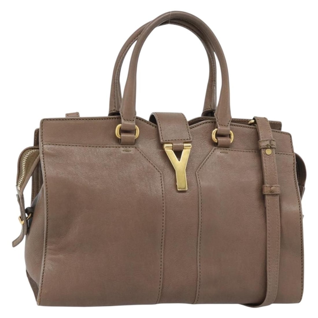 Saint Laurent 297957 2way leather handbag with shoulder strap brown gold: Saint Laurent 297957 2way leather handbag with shoulder strap brown gold Saint Laurent Cavas Chic 2-way handbag in brown leather with gold-tone accents. This women's handbag includes a shoulder strap 