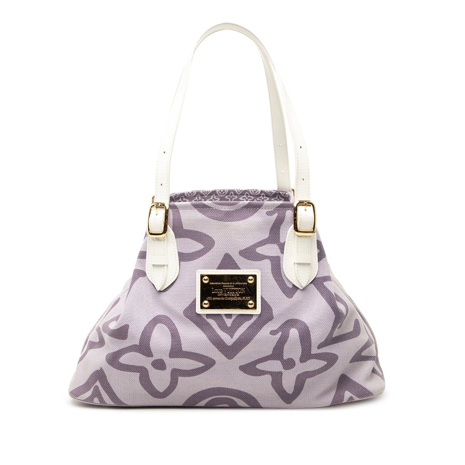 Louis Vuitton Tahitienne Cabas PM Monogram Tote Bag: Louis Vuitton Tahitienne Cabas PM Monogram Tote Bag Louis Vuitton Monogram Tahitienne Cabas PM tote bag in purple fabric with flat leather straps, an open top, and an interior zip pocket. Includes dus