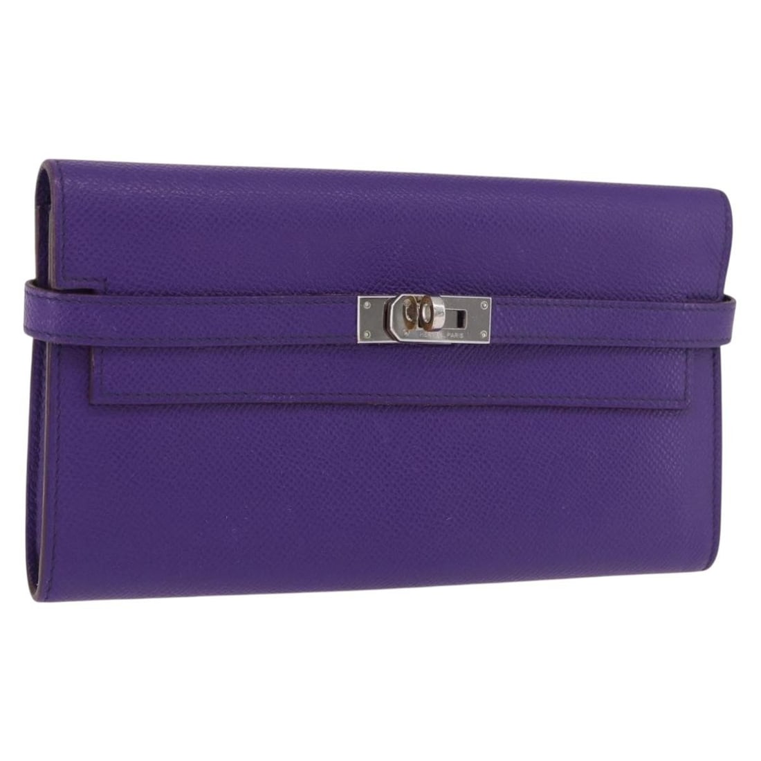 Hermes Kelly Epsom Leather Long Wallet Purple Silver Tone: Hermes Kelly Epsom Leather Long Wallet Purple Silver Tone Hermes Kelly long wallet in purple leather with silver-tone hardware. Made in France, this women's wallet measures approximately 20 cm wide, 1