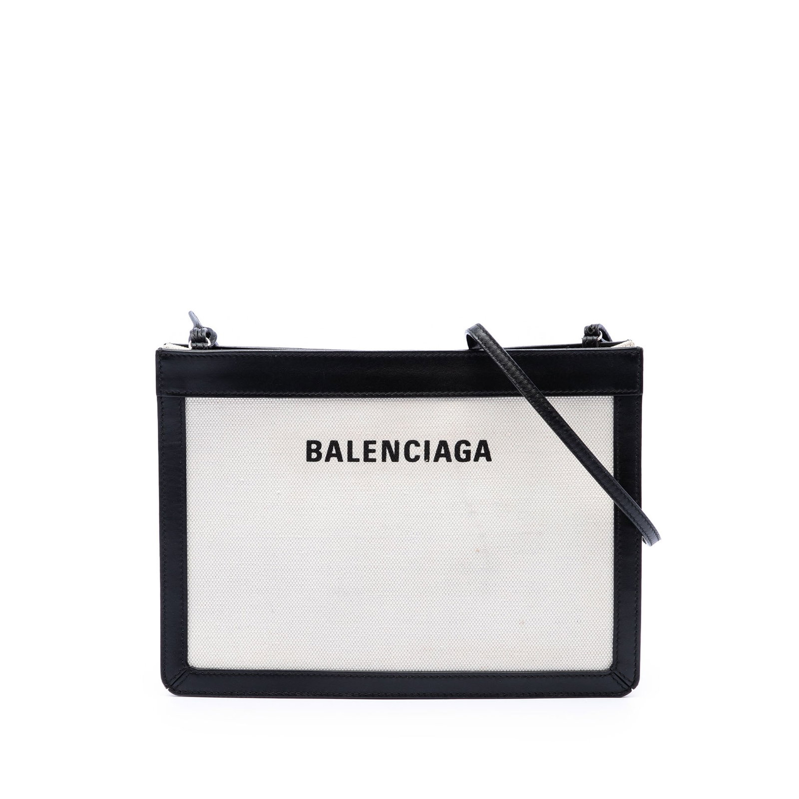 Balenciaga Navy Pochette M Canvas Crossbody Bag White (1 of 6)