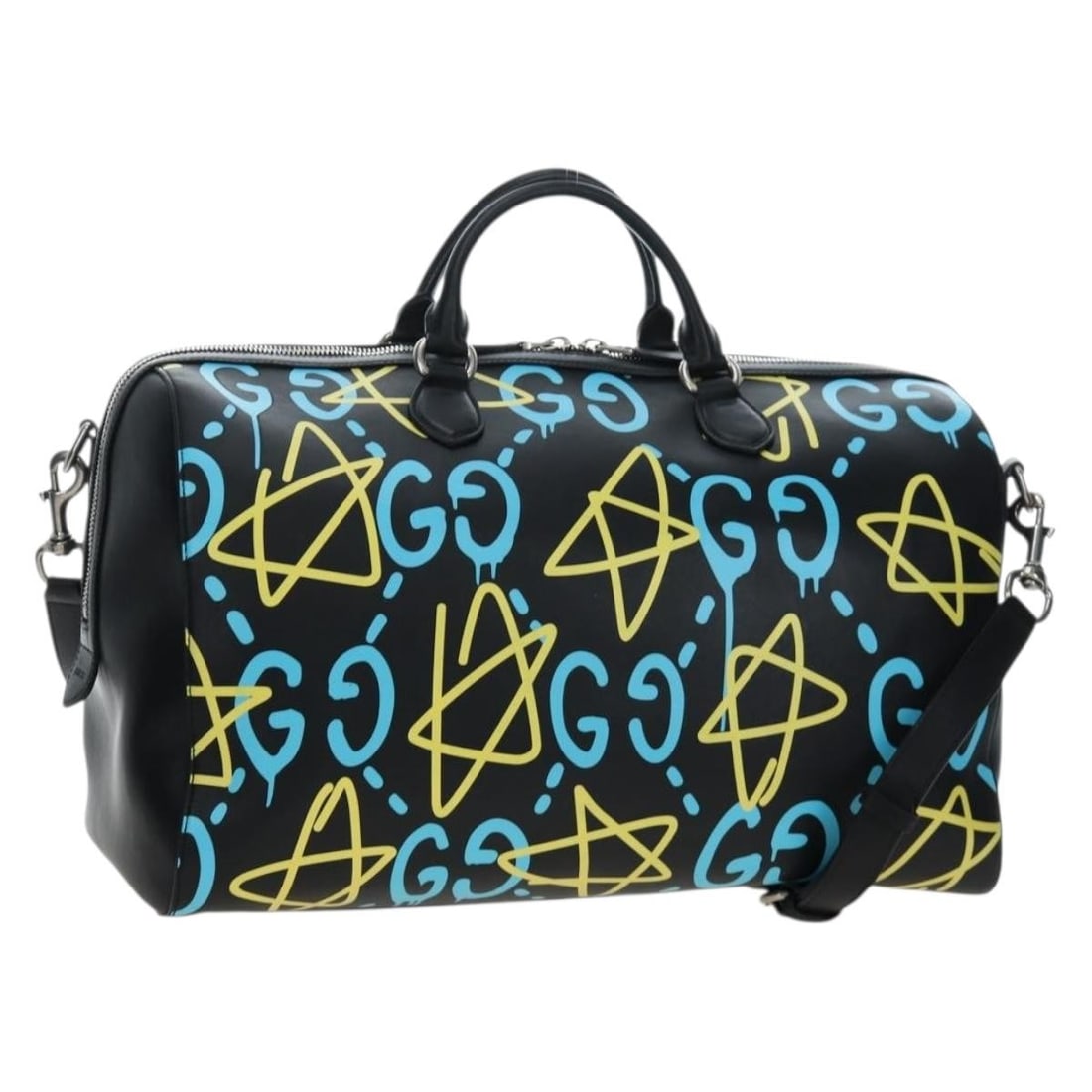 GUCCI Ghost Leather Boston Bag 2 Way Black Silver (1 of 18)