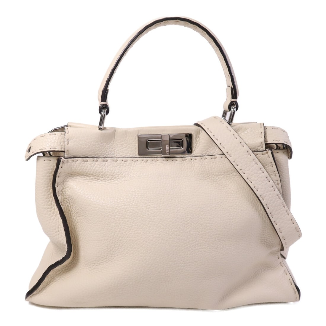 FENDI Peekaboo Medium 8BN290 White Calfskin 2 Way Bag: FENDI Peekaboo Medium 8BN290 White Calfskin 2 Way Bag FENDI Peekaboo Medium 2 Way Shoulder Bag in white calfskin leather, model 8BN290, made in Italy. This women's regular-size bag features a turn loc