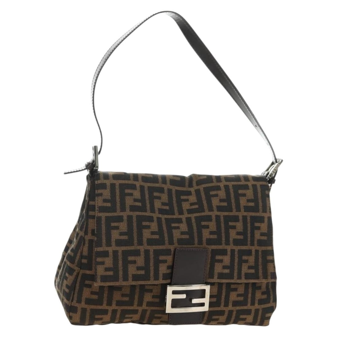 FENDI Mamma Baguette Zucca Canvas Shoulder Bag Black Brown: FENDI Mamma Baguette Zucca Canvas Shoulder Bag Black Brown Authentic FENDI Mamma Baguette shoulder bag in black and brown Zucca canvas. This women's shoulder bag is made in Italy and features a compac