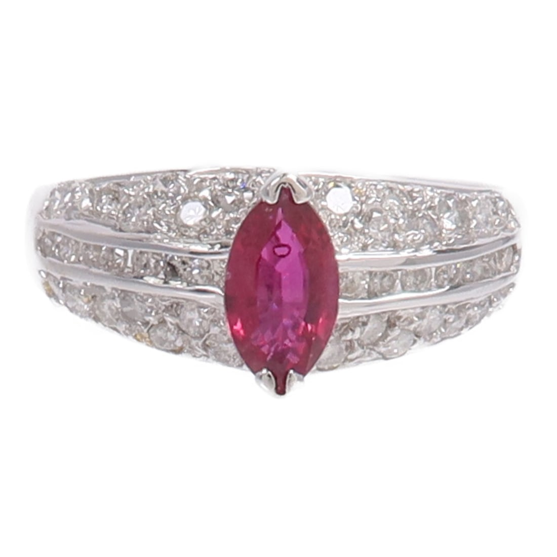 14K White Gold Ruby Diamond Ring Size 5.5 - 2