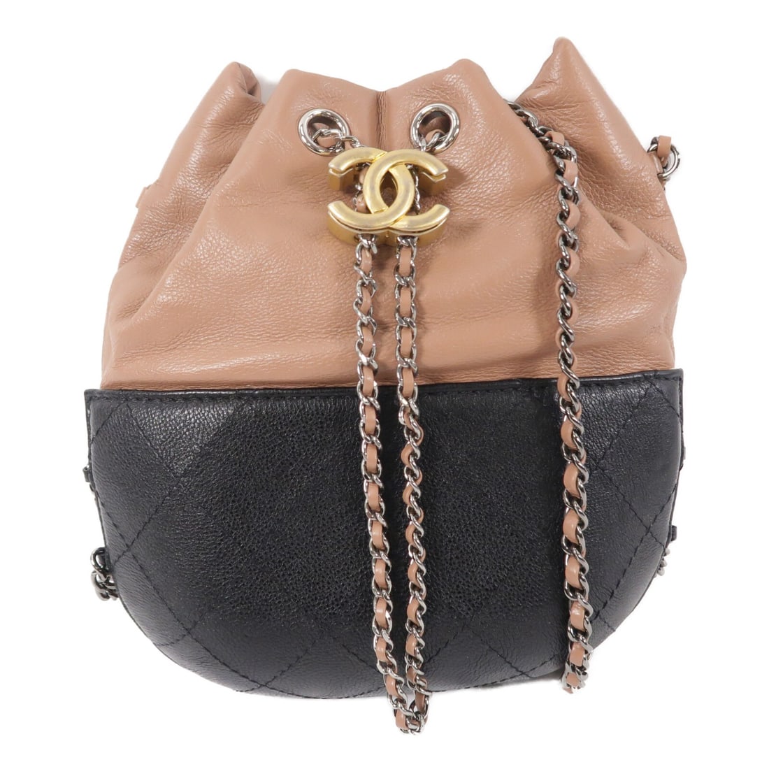 CHANEL Gabrielle Small Bucket Shoulder Bag A98787 Black Calfskin: CHANEL Gabrielle Small Bucket Shoulder Bag A98787 Black Calfskin CHANEL CC Small Gabrielle Bucket Chain Shoulder Bag in calfskin leather. This women's shoulder bag features a black exterior and an