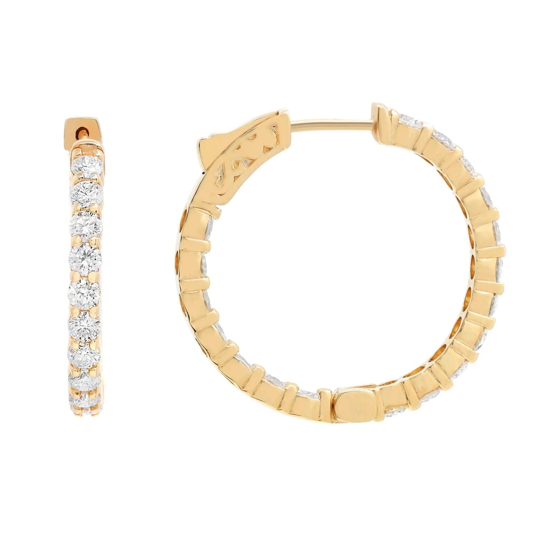 Rachel Koen 14k Yellow Gold Diamond Hoop Earrings 2.68 cttw 1 inch: Rachel Koen 14k Yellow Gold Diamond Hoop Earrings 2.68 cttw 1 inch These elegant hoop earrings by Rachel Koen are crafted in 14K yellow gold and feature prong-set round brilliant cut natural diamonds