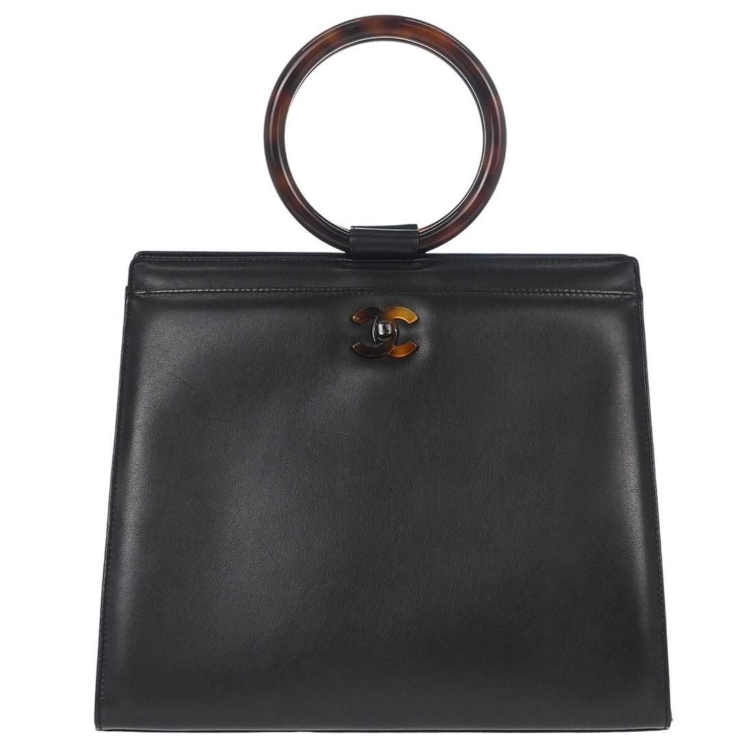 CHANEL Medium Black Calfskin Handbag with Tortoiseshell Double Handles (1 of 15)