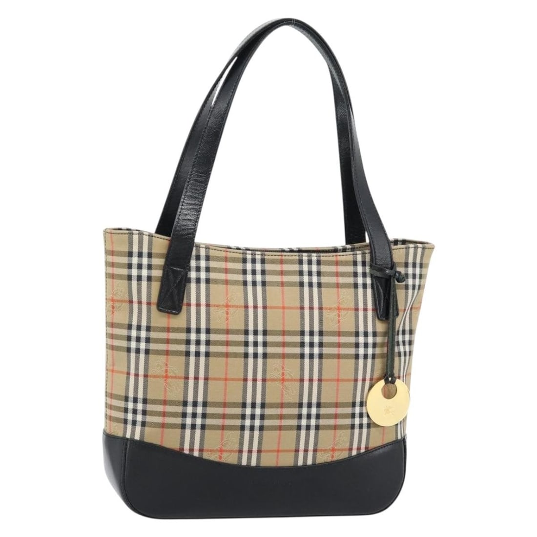 Burberrys Nova Check Canvas Tote Bag Beige Gold Leather Trim: Burberrys Nova Check Canvas Tote Bag Beige Gold Leather Trim Burberrys tote bag in beige and gold canvas with leather trim. This women's bag shows reasonable wear and tear consistent with rank B condi