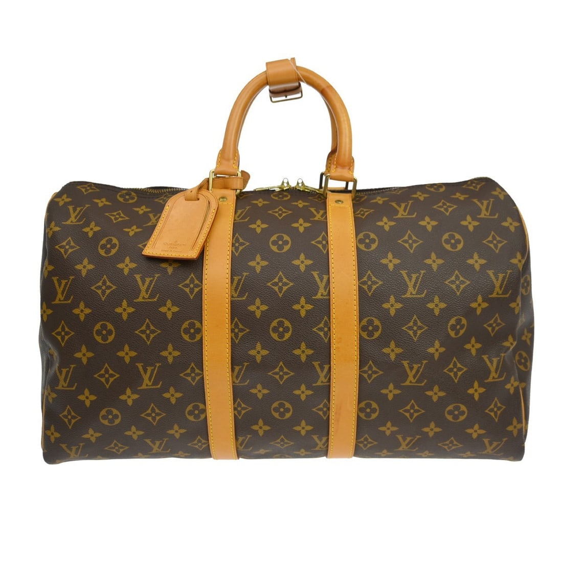 Louis Vuitton Keepall Unisex Brown Canvas Travel Bag: Louis Vuitton Keepall Unisex Brown Canvas Travel Bag Louis Vuitton Keepall in brown monogram canvas. This unisex bag is made in France and remains in good condition with visible wear. The exterior sho