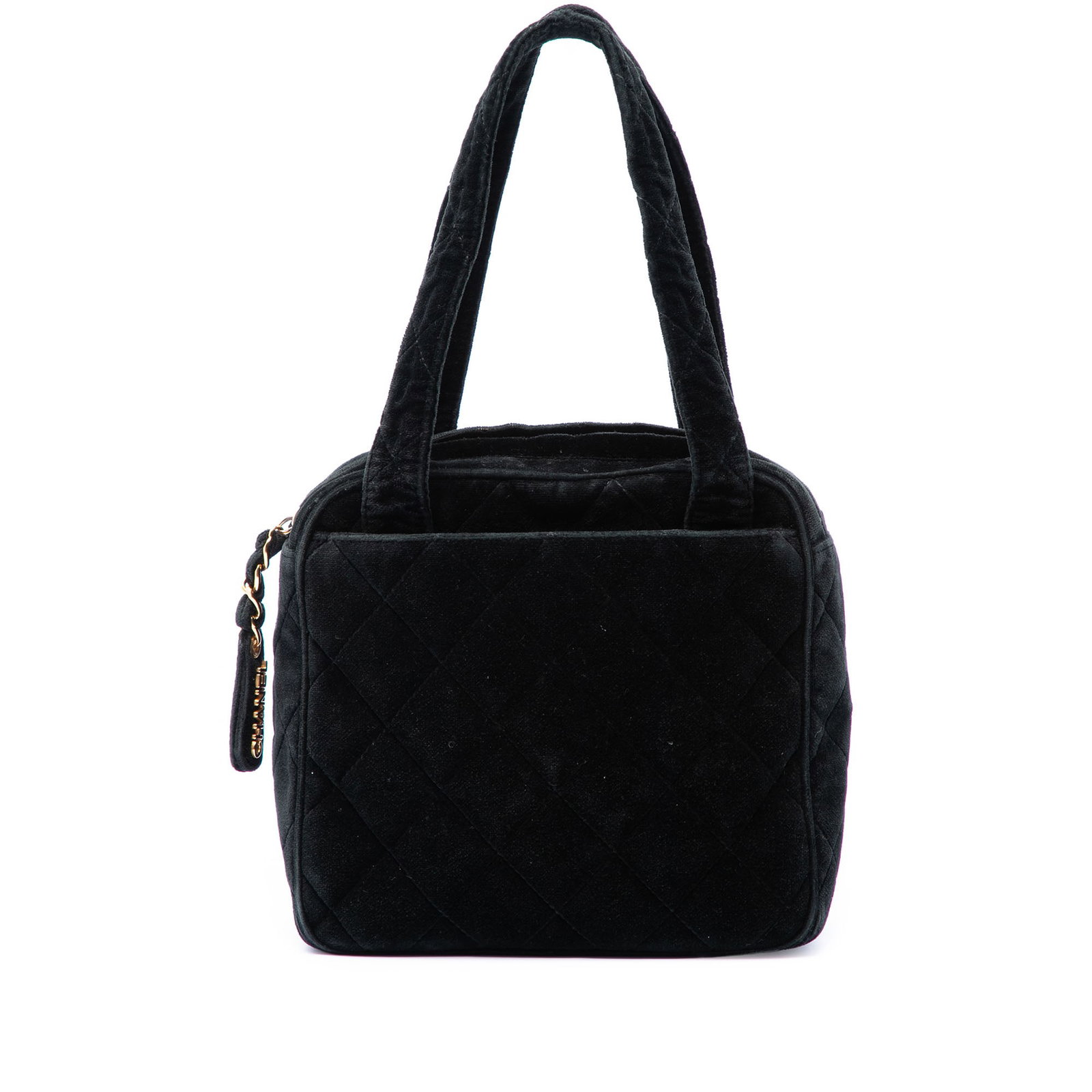 Chanel CC Quilted Velvet Zip Top Handbag Black (1 of 6)