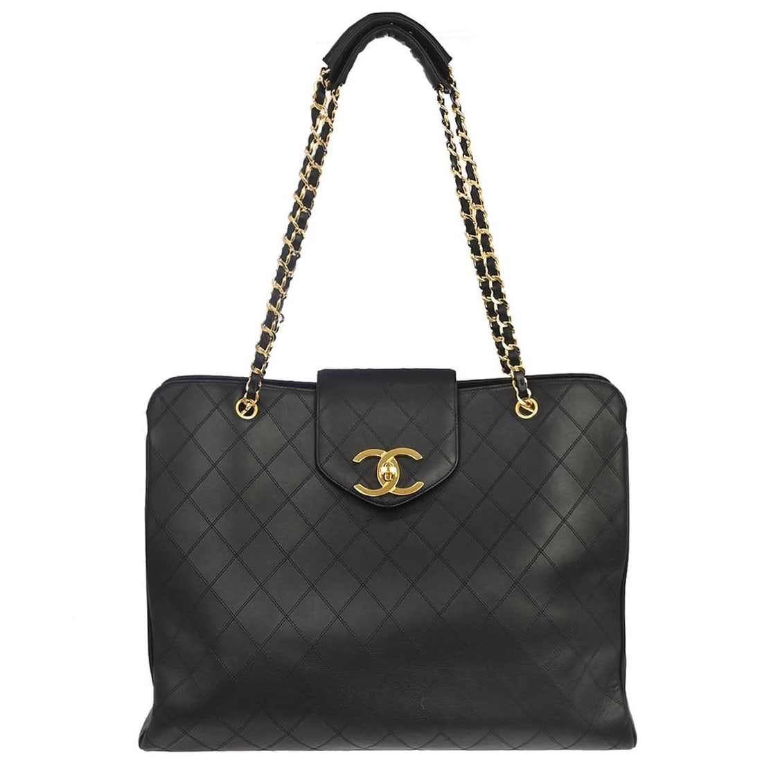CHANEL Supermodel Black Lambskin Shoulder Tote Bag: CHANEL Supermodel Black Lambskin Shoulder Tote Bag Black Chanel Supermodel shoulder bag in lambskin leather, presented in a tote style with logo accent. It features an extra large size, multiple exter